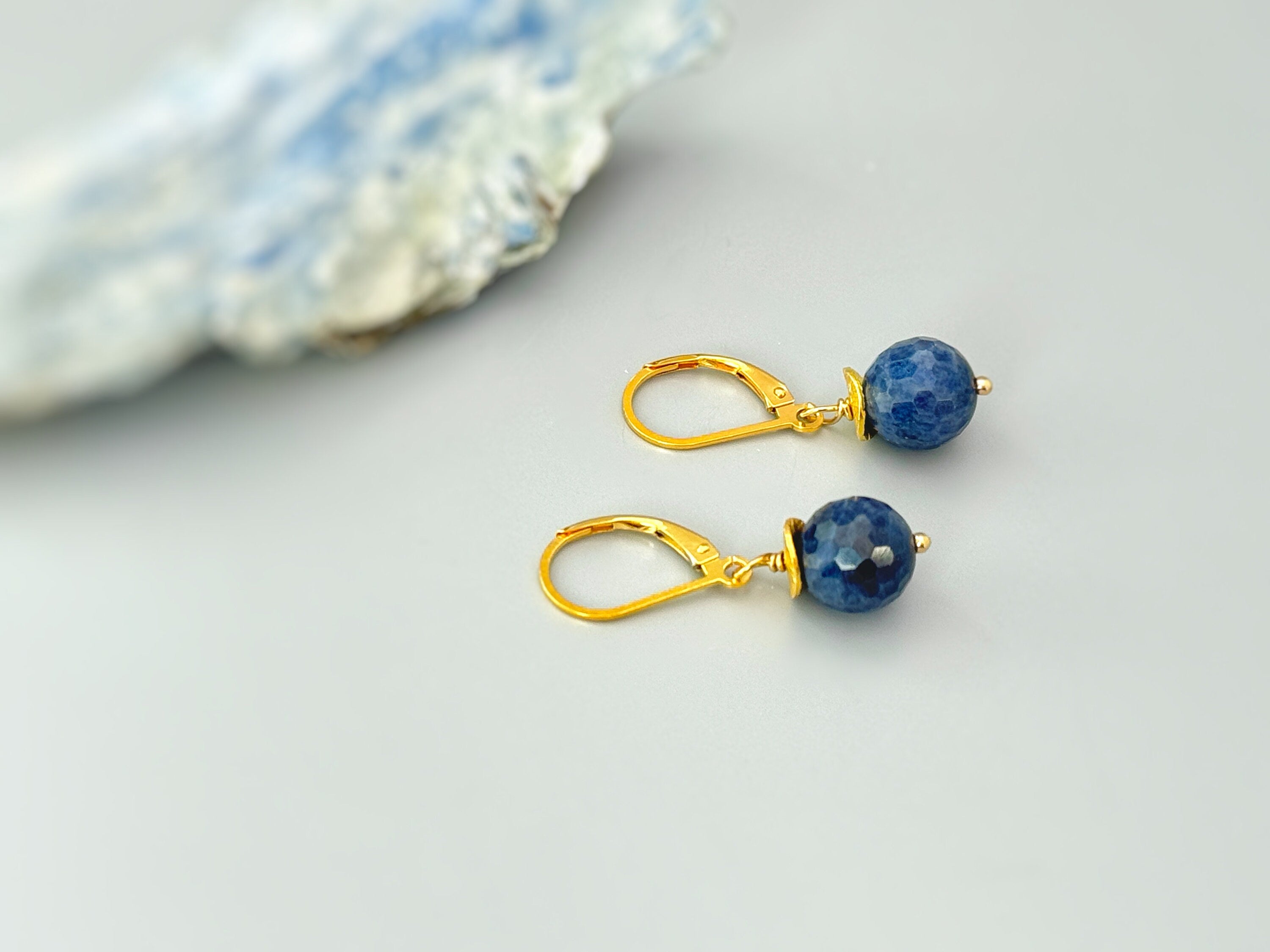 Genuine Blue Sapphire Earrings Dangle Sterling Silver, 14k Gold rose gold modern gemstone September Birthstone handmade jewelry gift for mom