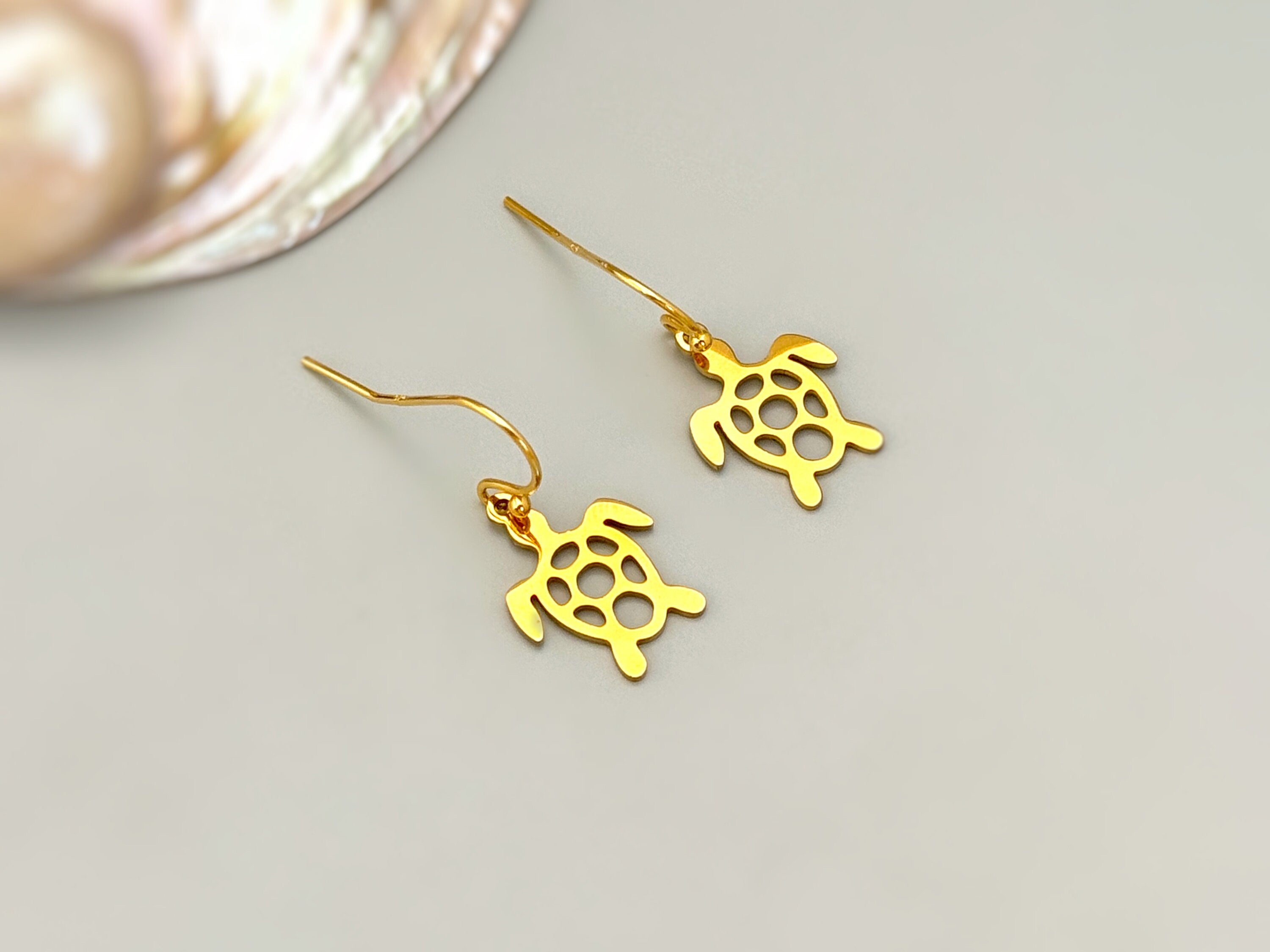 Sea Turtle Earrings dangle Sterling Silver, gold handmade jewelry gift for animal lovers unique tortoise beachy gifts for sister, leverbacks