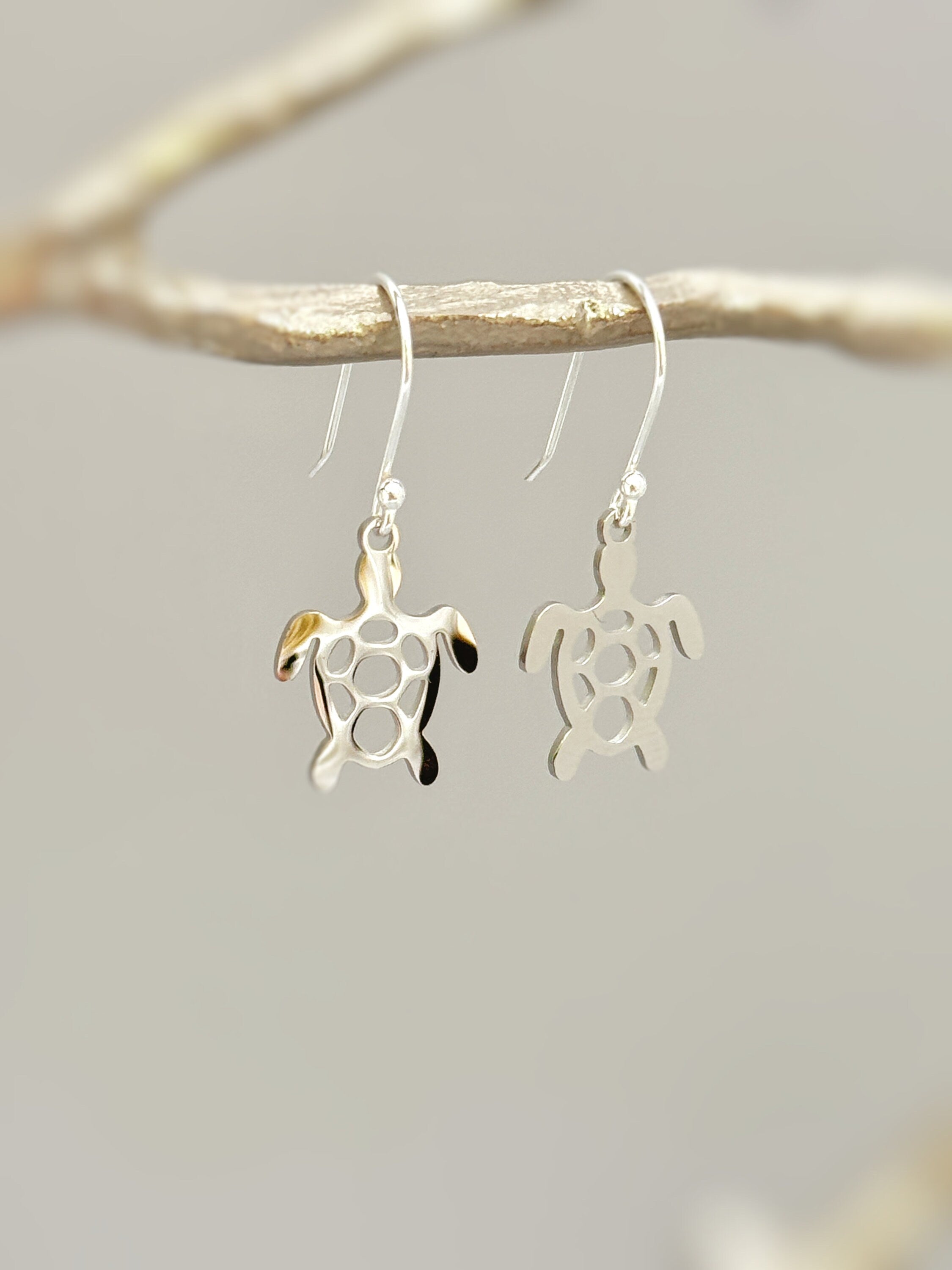 Sea Turtle Earrings dangle Sterling Silver, gold handmade jewelry gift for animal lovers unique tortoise beachy gifts for sister, leverbacks