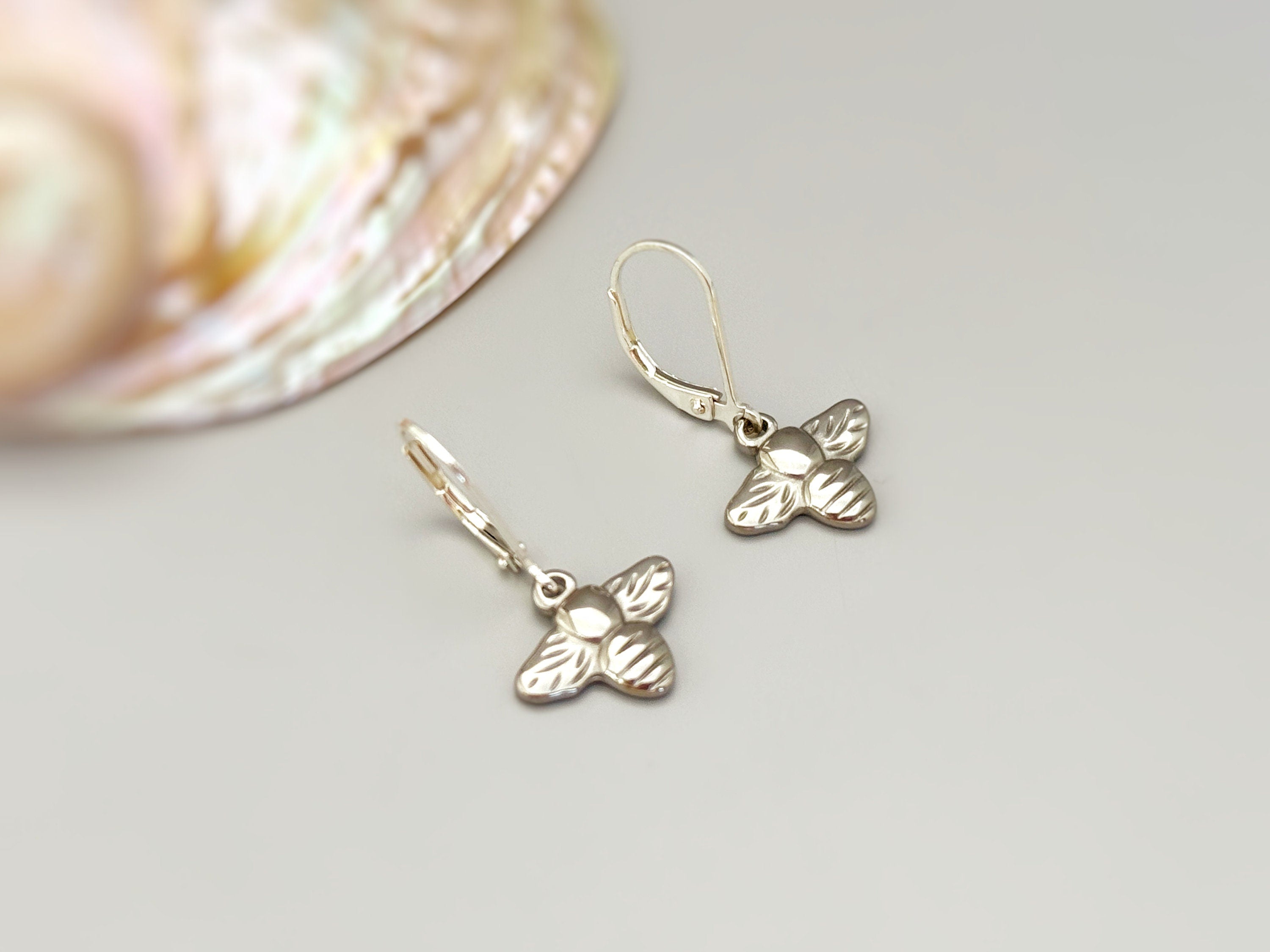 Dainty Honey Bee Earrings dangle Gold, Sterling Silver handmade boho jewelry gift for nature lovers unique trendy gifts for granddaughter