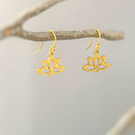 Lotus Earrings Huggie Hoops dangle Gold, Silver Water Lily jewelry
