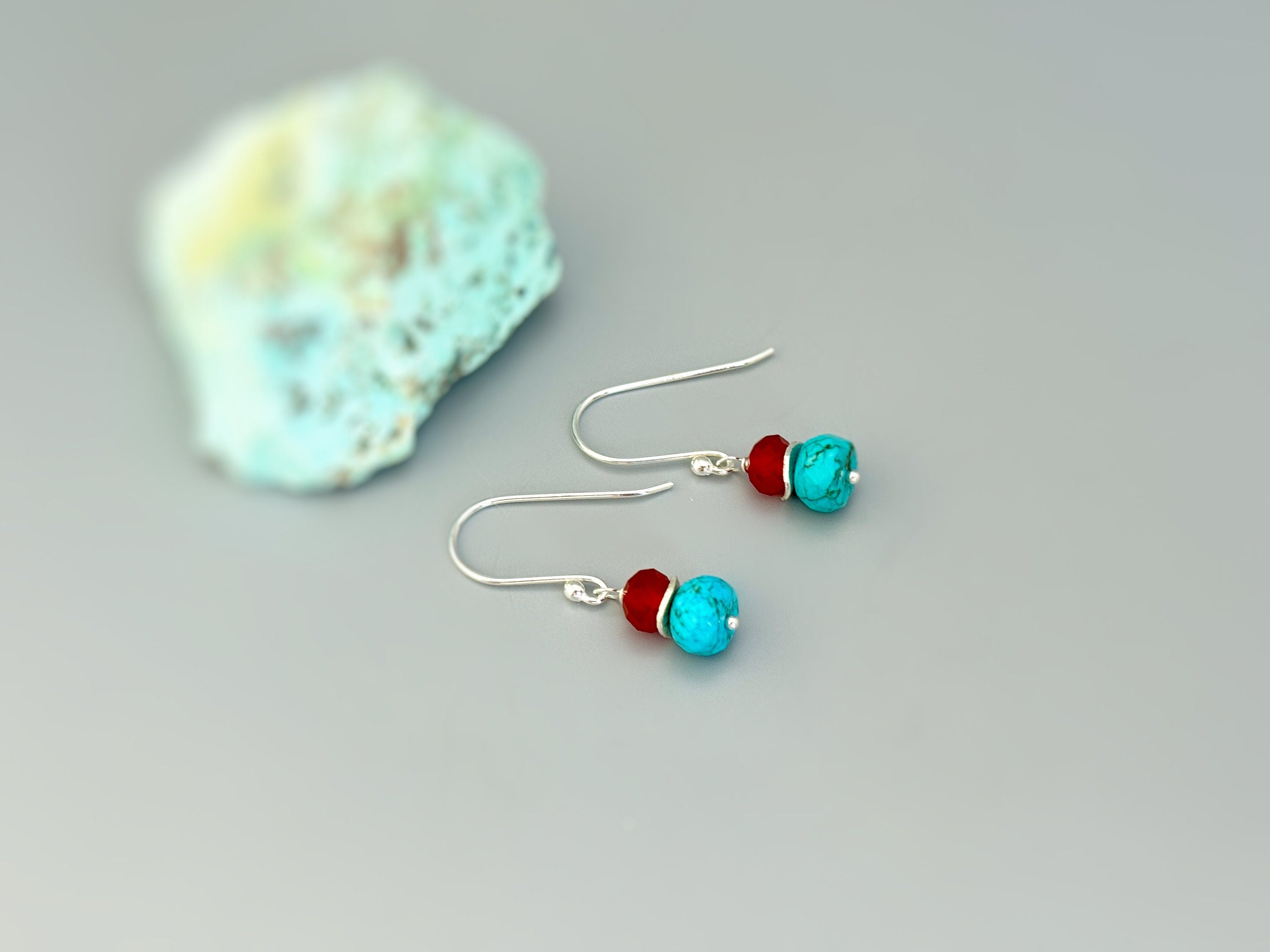 Turquoise Earrings dangle Sterling Silver gold dangly handmade blue gemstone December birthstone handmade jewelry gift for wife mom daughter