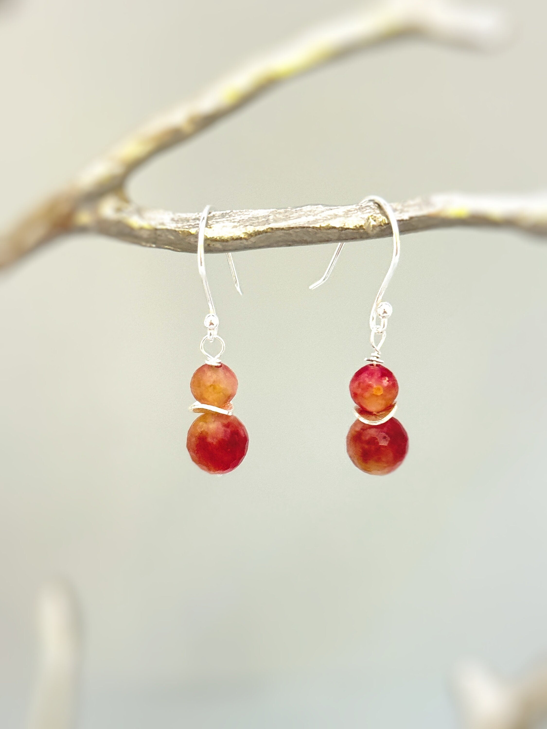 Watermelon Tourmaline Earrings dangle, 14k gold boho dangly, drop pink and green quartz lightweight Birthstone jewelry for women