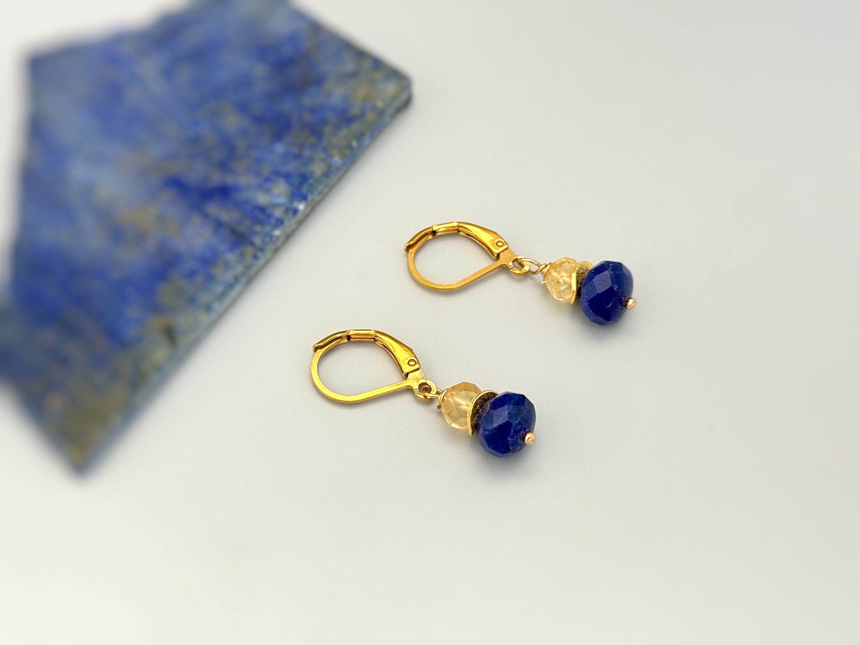 Lapis Earrings dangle gold sterling silver dangly citrine handmade blue gemstone handmade jewelry September birthstone gift for mom daughter