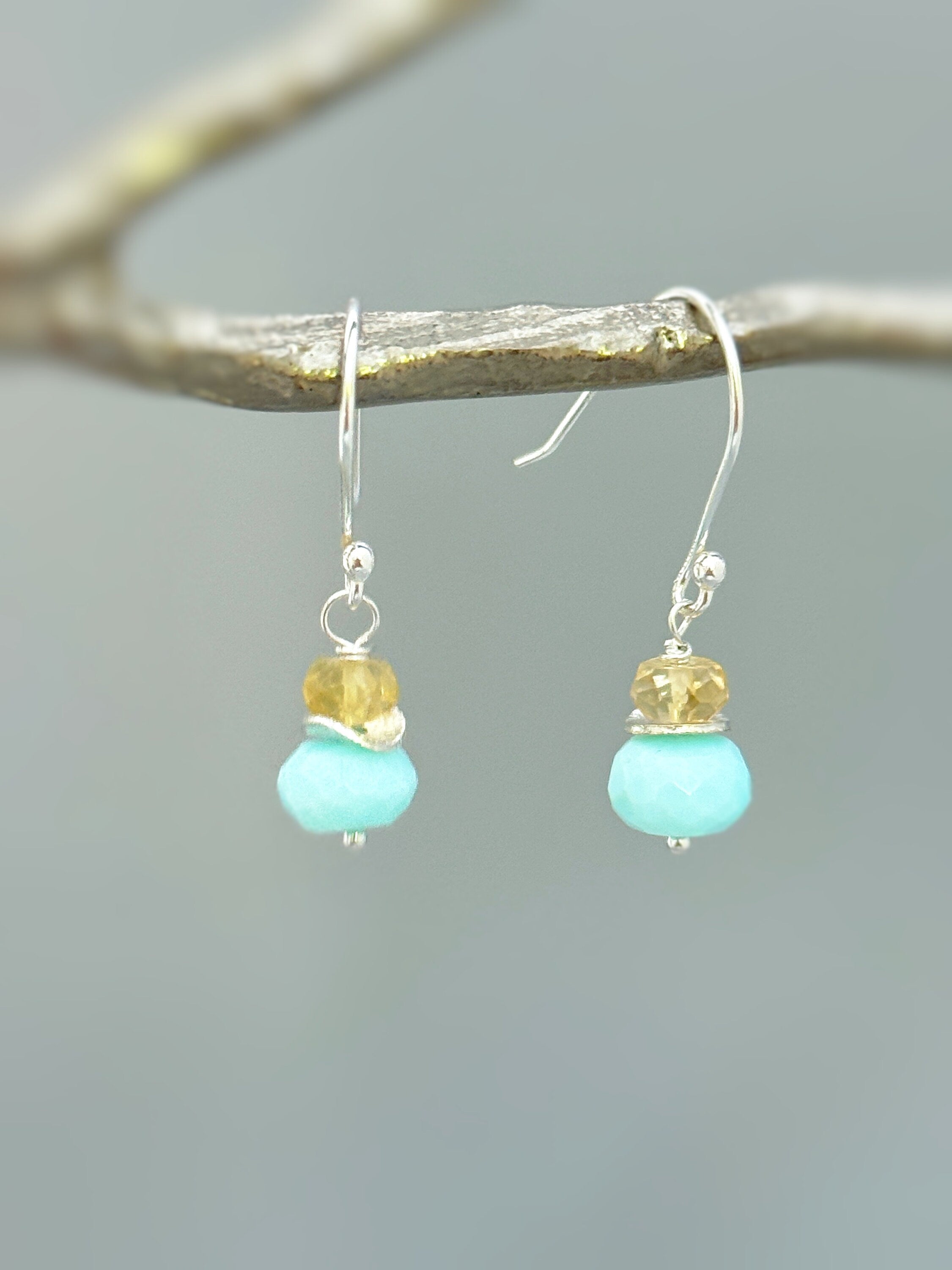 Aqua Blue Opal Earrings dangle gold Sterling Silver dangly citrine handmade gemstone jewelry beachy summer earrings gift for mom daughter