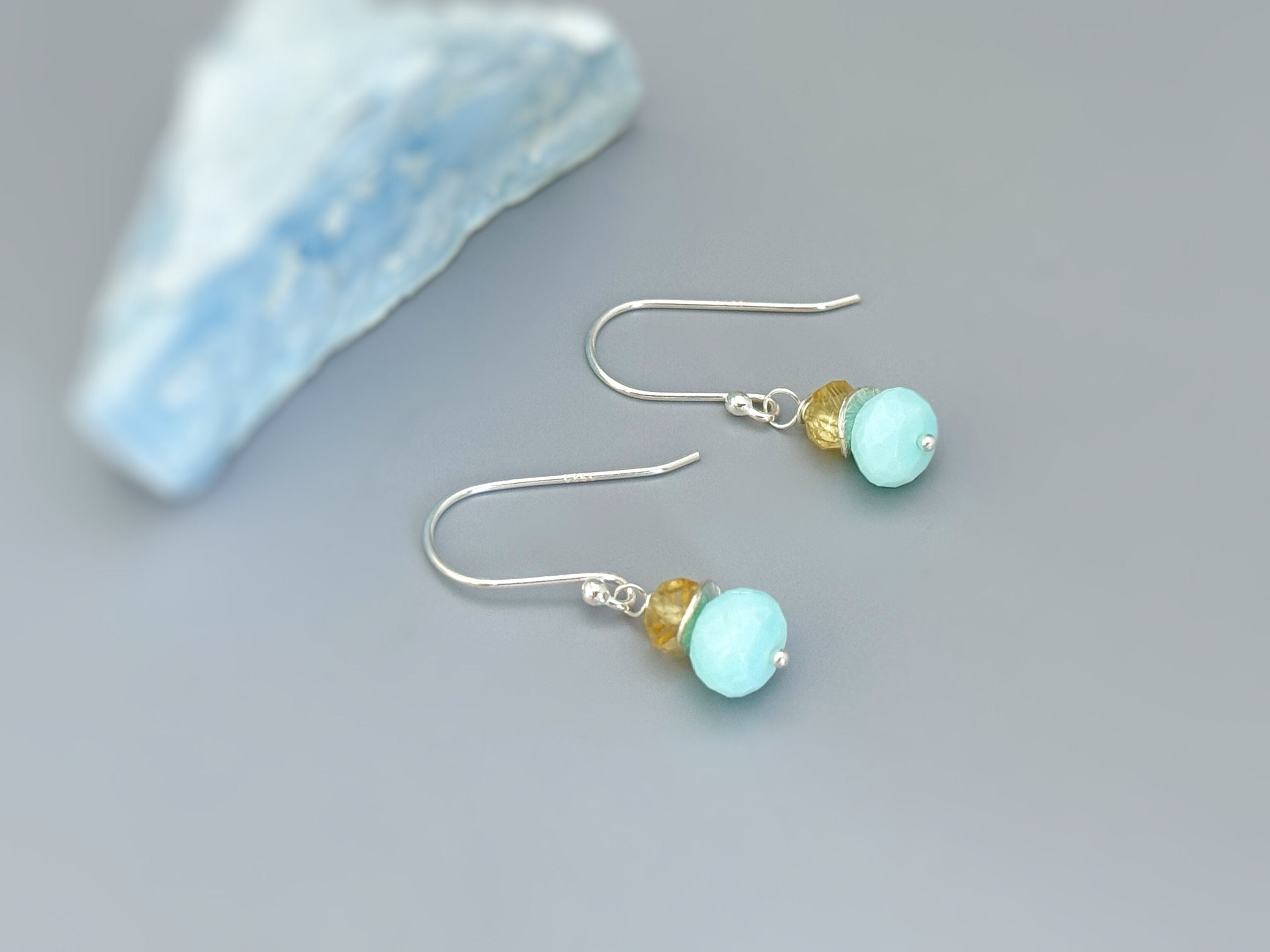 Aqua Blue Opal Earrings dangle gold Sterling Silver dangly citrine handmade gemstone jewelry beachy summer earrings gift for mom daughter