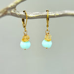 Aqua Blue Opal Earrings dangle gold Sterling Silver dangly citrine handmade gemstone jewelry beachy summer earrings gift for mom daughter