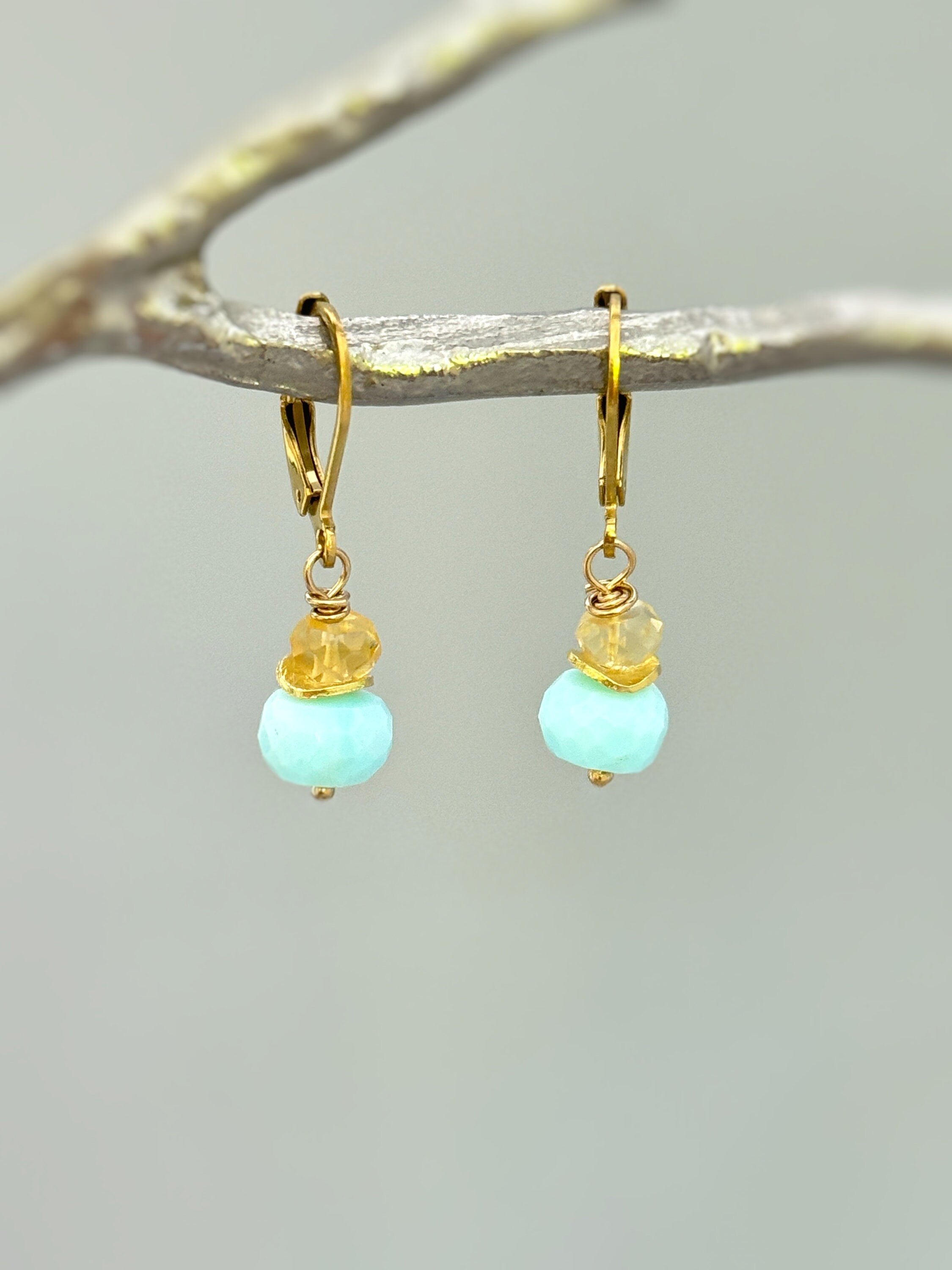 Aqua Blue Opal Earrings dangle gold Sterling Silver dangly citrine handmade gemstone jewelry beachy summer earrings gift for mom daughter