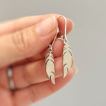 Silver Feather Earrings dangle gold, rose gold, Bird Jewelry unique gift for mom, nature, bird lover, wife, Handmade dangly lightweight