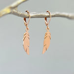 Feather Earrings dangle gold, silver, rose gold Bird Jewelry unique gift for mom, nature, bird lover, wife Handmade dangly lightweight