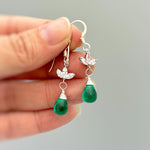 Emerald Green Gemstone earrings silver, gold sparkly crystal dangle teardrop boho gemstone jewelry for women dangly May birthstone earrings