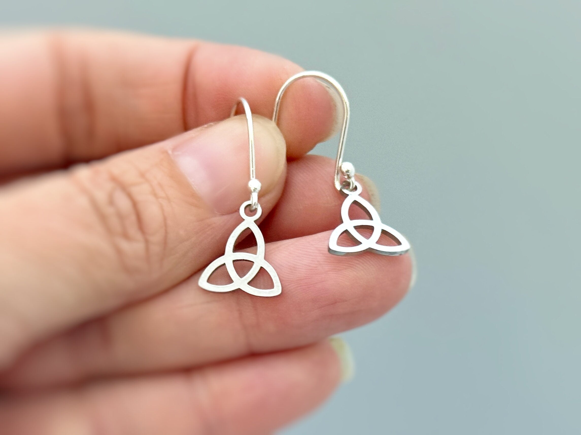 Celtic Trinity Knot Earrings dangle silver, gold sterling pagan Irish jewelry unique gift for friend handmade dangly lightweight earrings