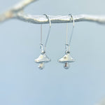 Unique Mushroom dangle Earrings in Silver or Gold. Fun gift for plant lovers. Fun Cottagecore jewelry for nature lovers