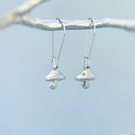 Unique Mushroom dangle Earrings in Silver or Gold. Fun gift for plant lovers. Fun Cottagecore jewelry for nature lovers