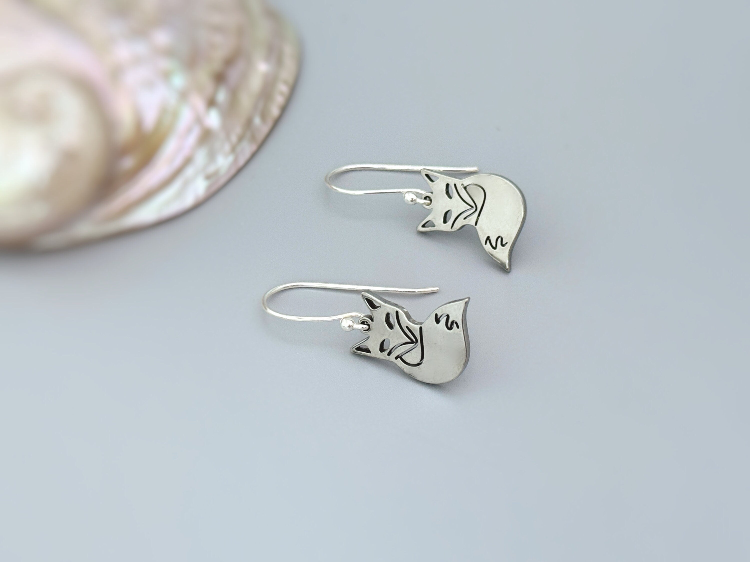 Silver Fox Earrings dangle fun, unique animal lover fox gift handmade Jewelry boho dangling charm earrings cottagecore gift for daughter