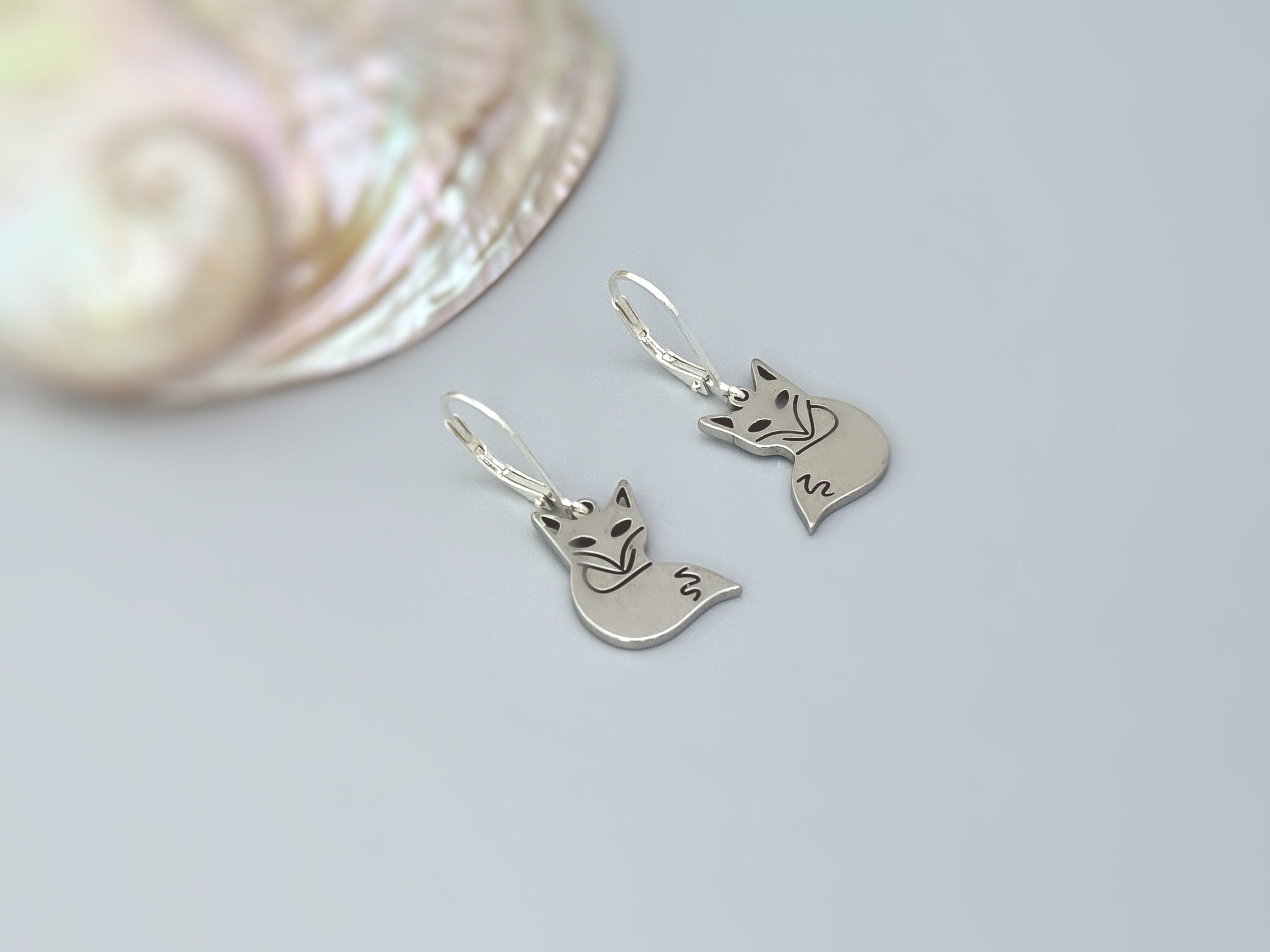 Silver Fox Earrings dangle fun, unique animal lover fox gift handmade Jewelry boho dangling charm earrings cottagecore gift for daughter