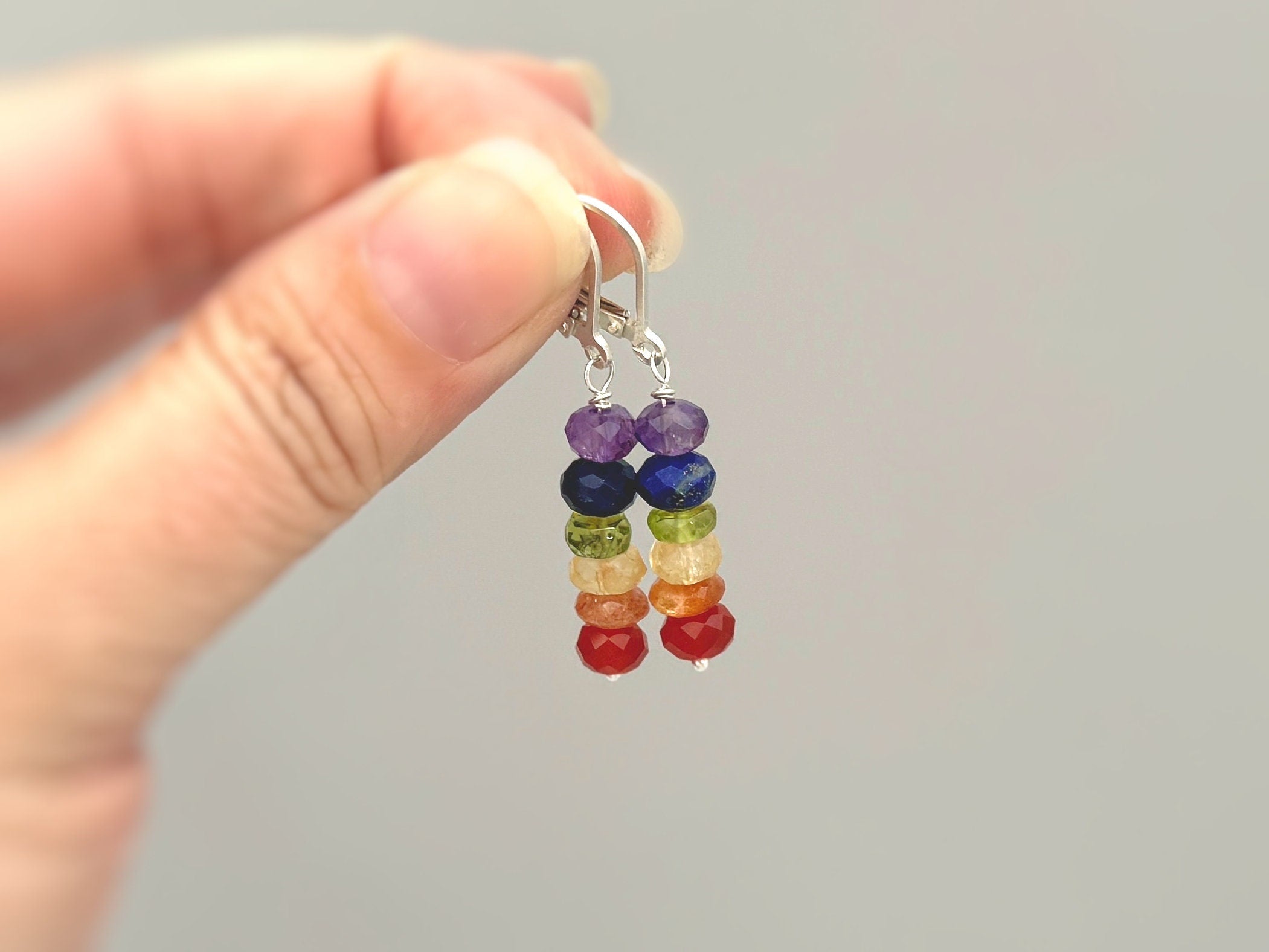 Rainbow gemstone earrings unique long dangle colorful crystal whimsical quirky handmade pride jewelry lgbtq gift for her, girlfriend, wife