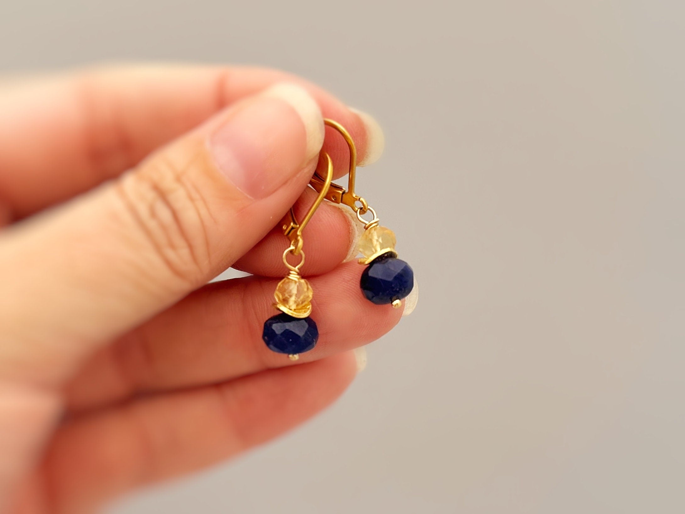 Lapis Earrings dangle gold sterling silver dangly citrine handmade blue gemstone handmade jewelry September birthstone gift for mom daughter