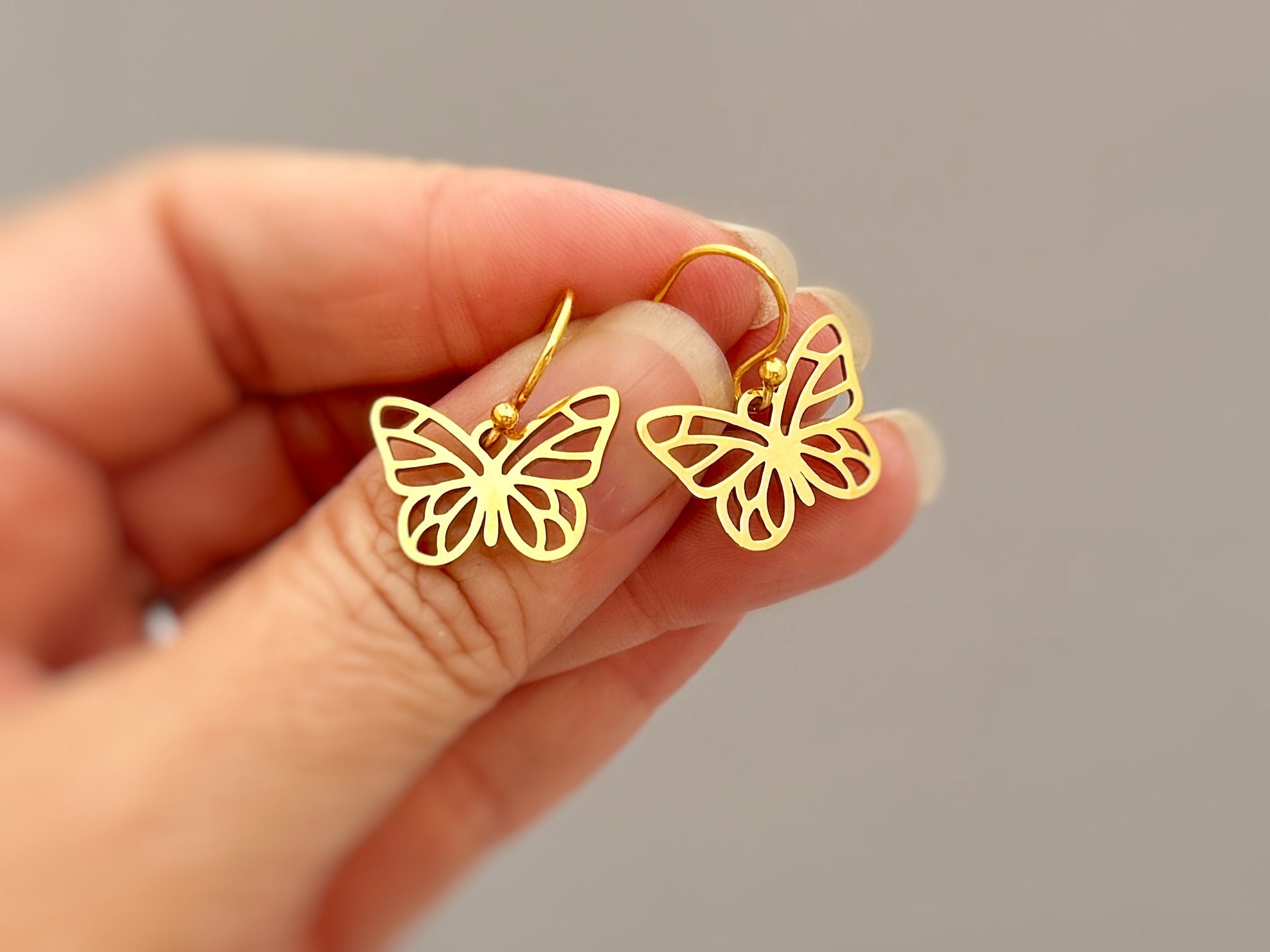 Silver Butterfly Earrings Dangle Handmade Sterling Silver Gold Jewelry gifts for gardener, mom, granddaughter, sister, bug, nature lover