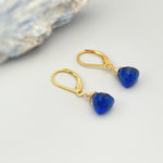 Sapphire Blue dangling earrings sterling silver, gold rose gold dainty tear drop crystal drop Kyanite Blue Quartz gemstone jewelry gift