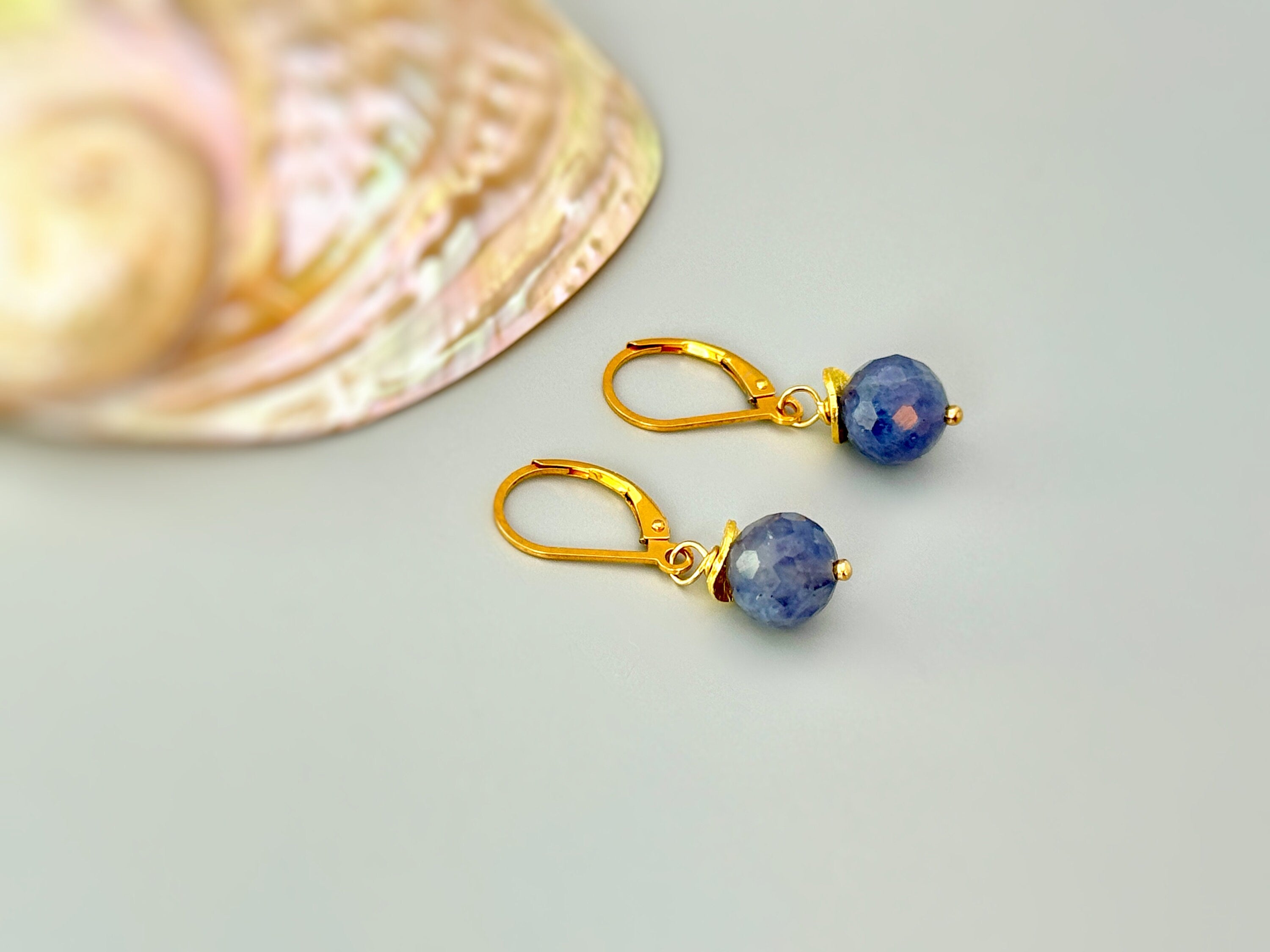 Genuine Blue Sapphire Earrings Dangle Sterling Silver, 14k Gold rose gold modern gemstone September Birthstone handmade jewelry gift for mom