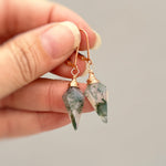 Moss Agate Earrings Dangle Rose Gold, Sterling Silver 14k Gold Leverbacks