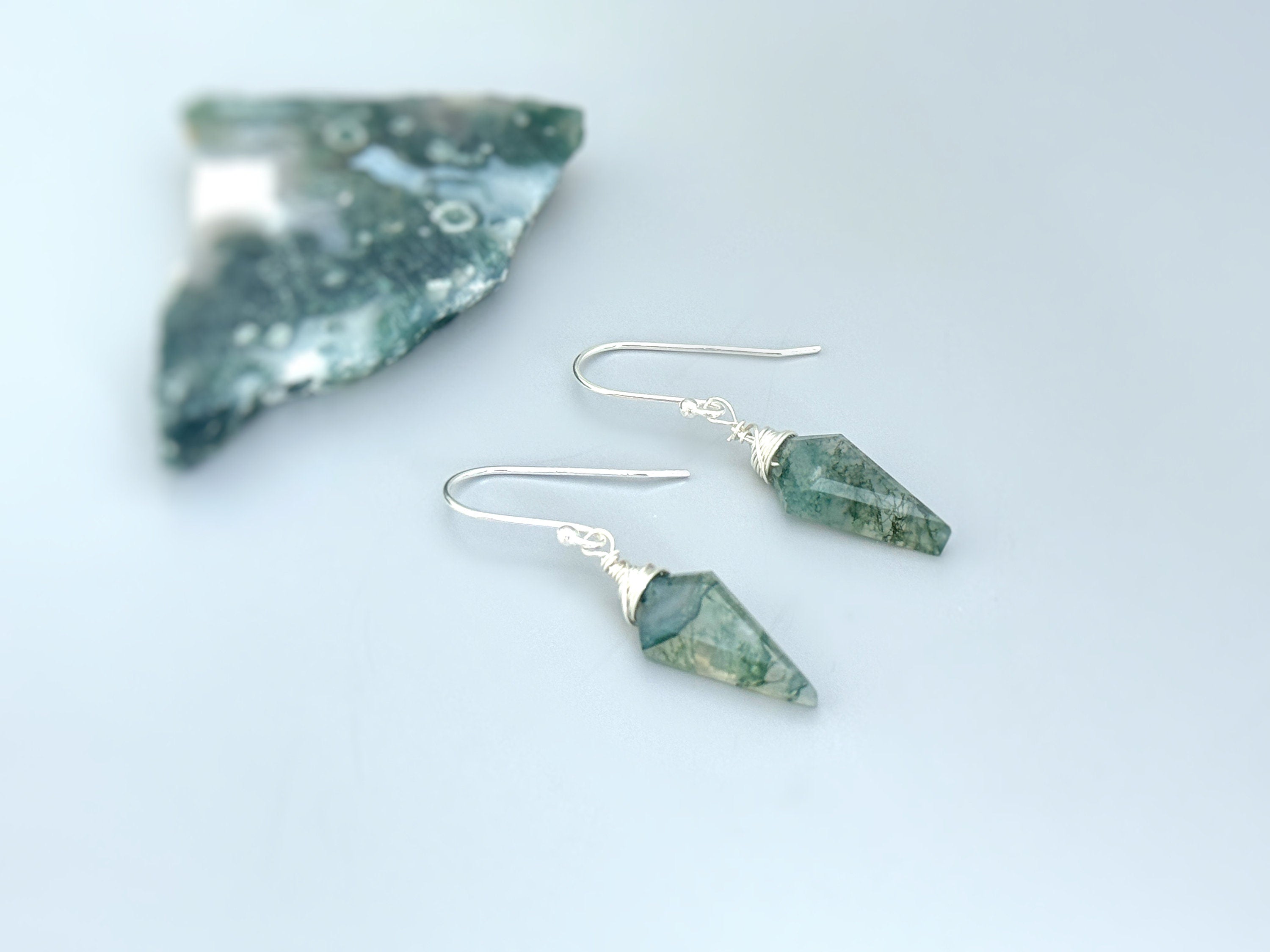 Moss Agate Earrings in Rose Gold Fill, 14k Gold Fill, and Sterling Silver