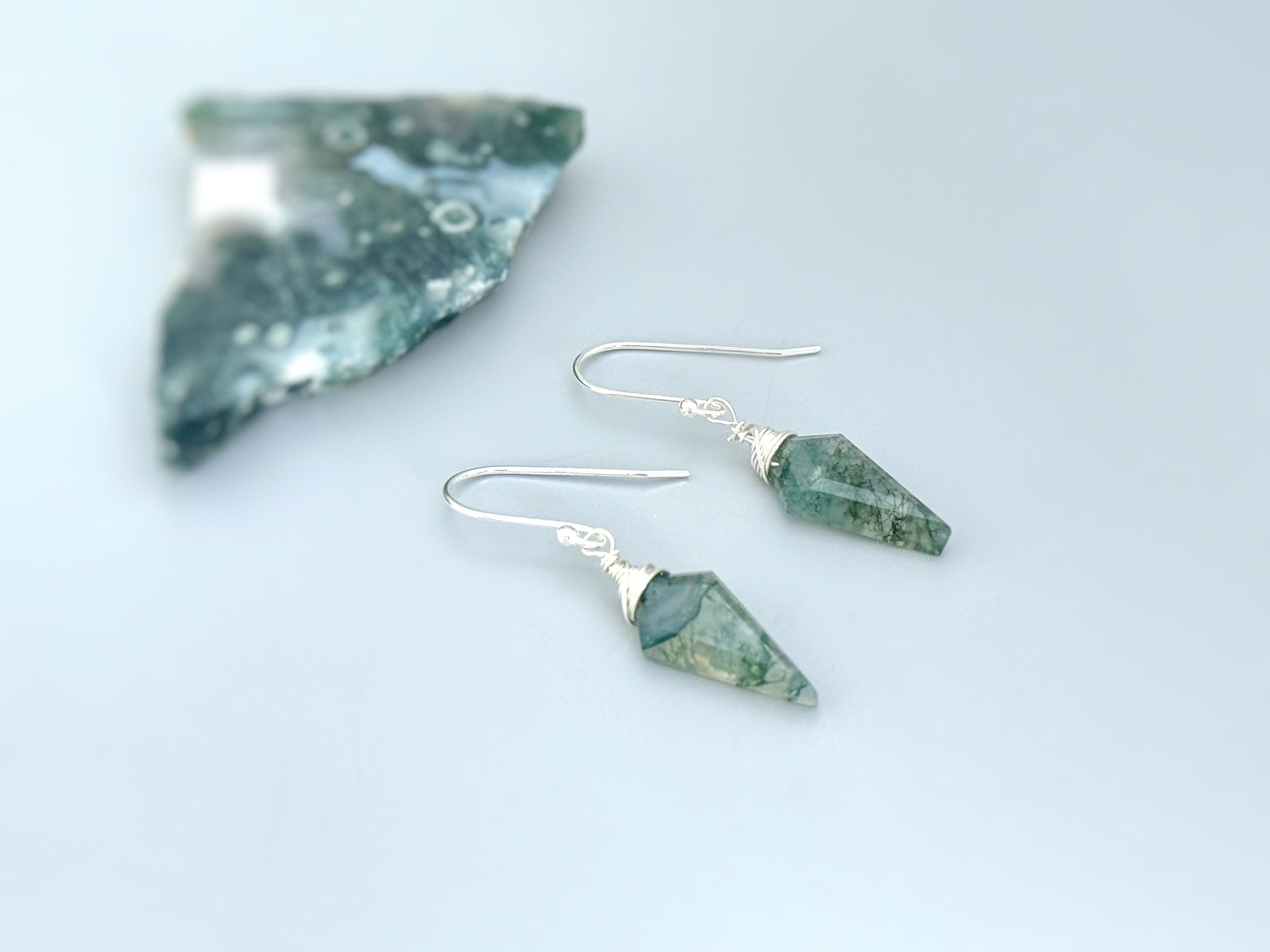 Moss Agate Earrings in Rose Gold Fill, 14k Gold Fill, and Sterling Silver