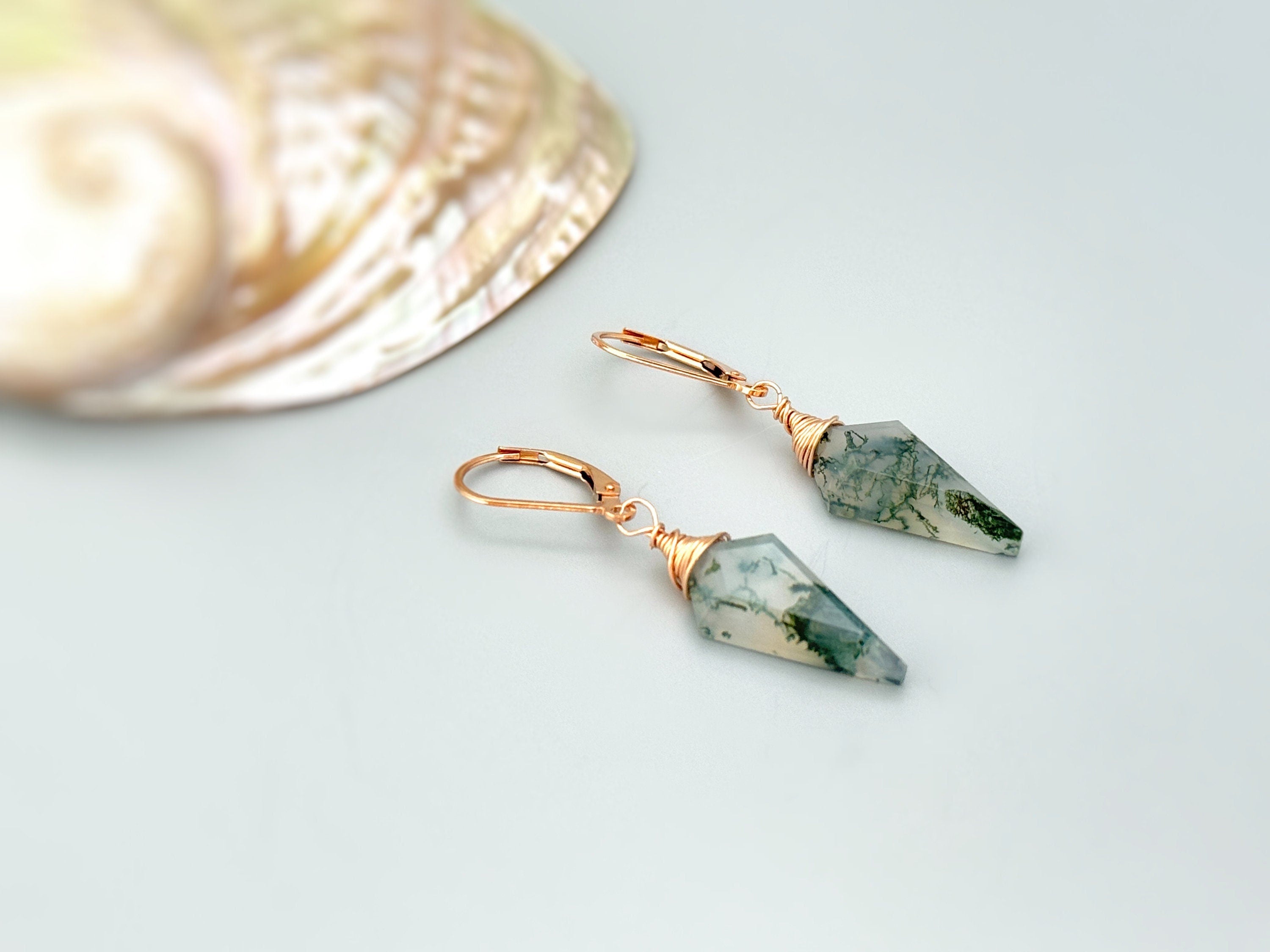 Moss Agate Earrings in Rose Gold Fill, 14k Gold Fill, and Sterling Silver