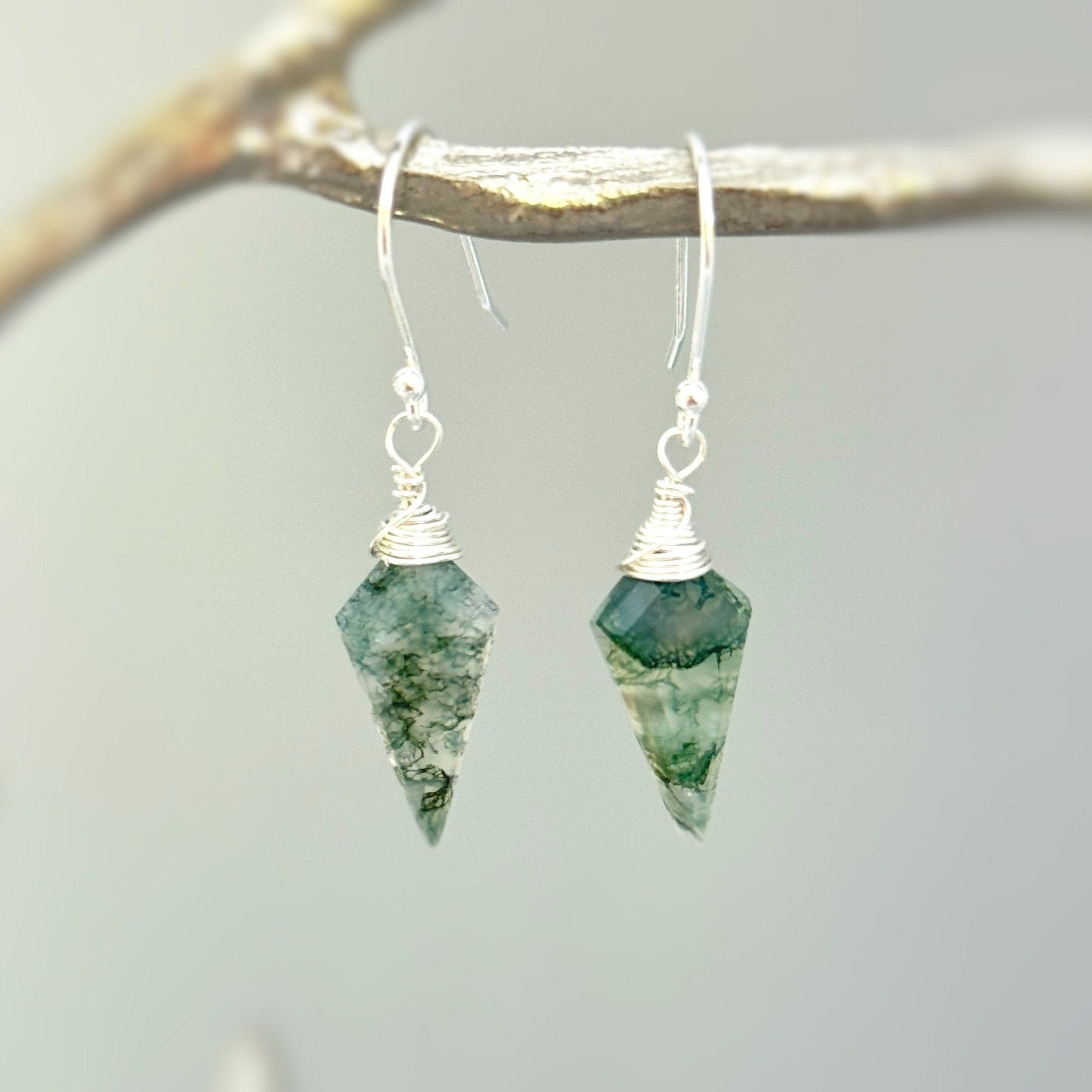 Moss Agate Earrings in Rose Gold Fill, 14k Gold Fill, and Sterling Silver