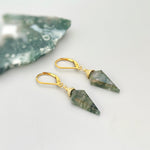 Moss Agate Earrings Dangle Gold Leverbacks