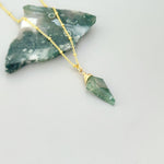 Moss Agate Necklace Rose Gold, gold, sterling silver handmade crystal jewelry green gemstone pendant layering necklace for bohemian gift