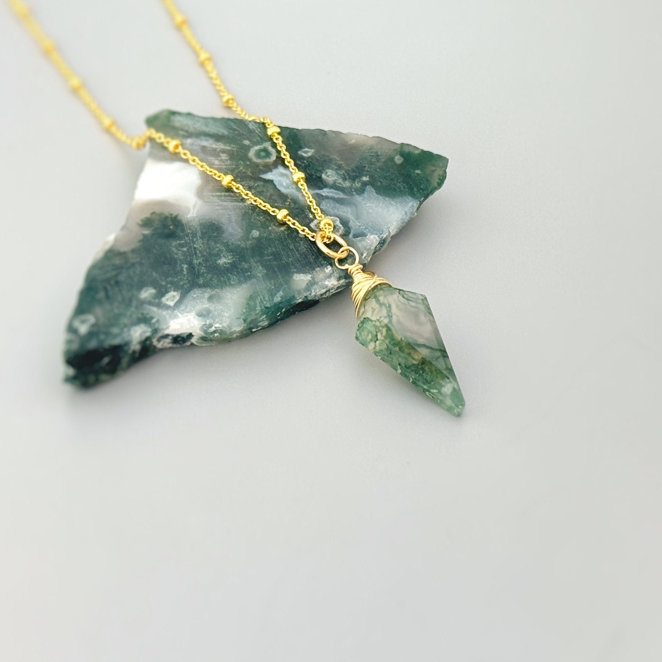 Moss Agate Necklace in 14k Gold Fill, Sterling Silver, or Rose Gold Fill