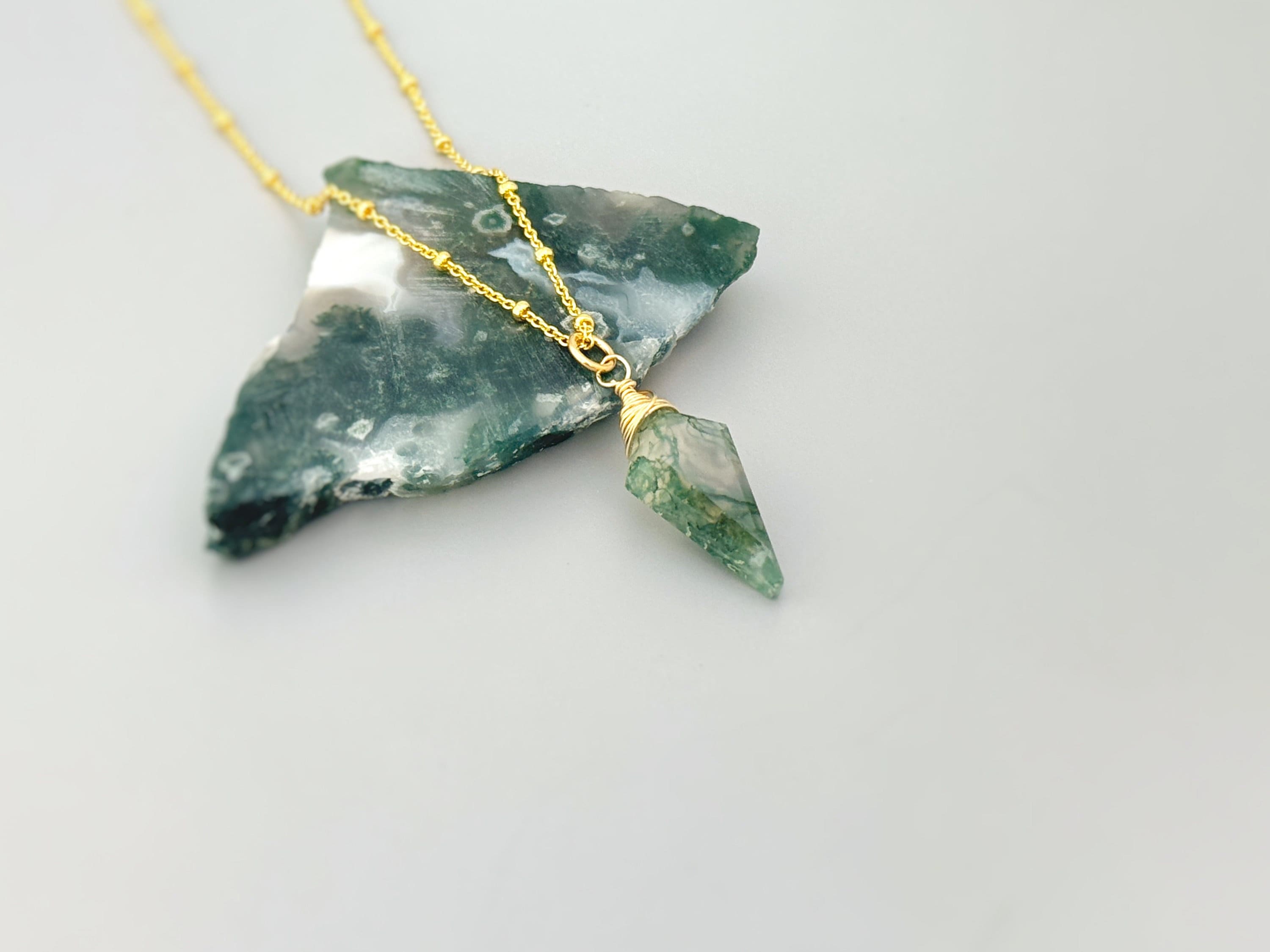 Moss Agate Necklace in 14k Gold Fill, Sterling Silver, or Rose Gold Fill