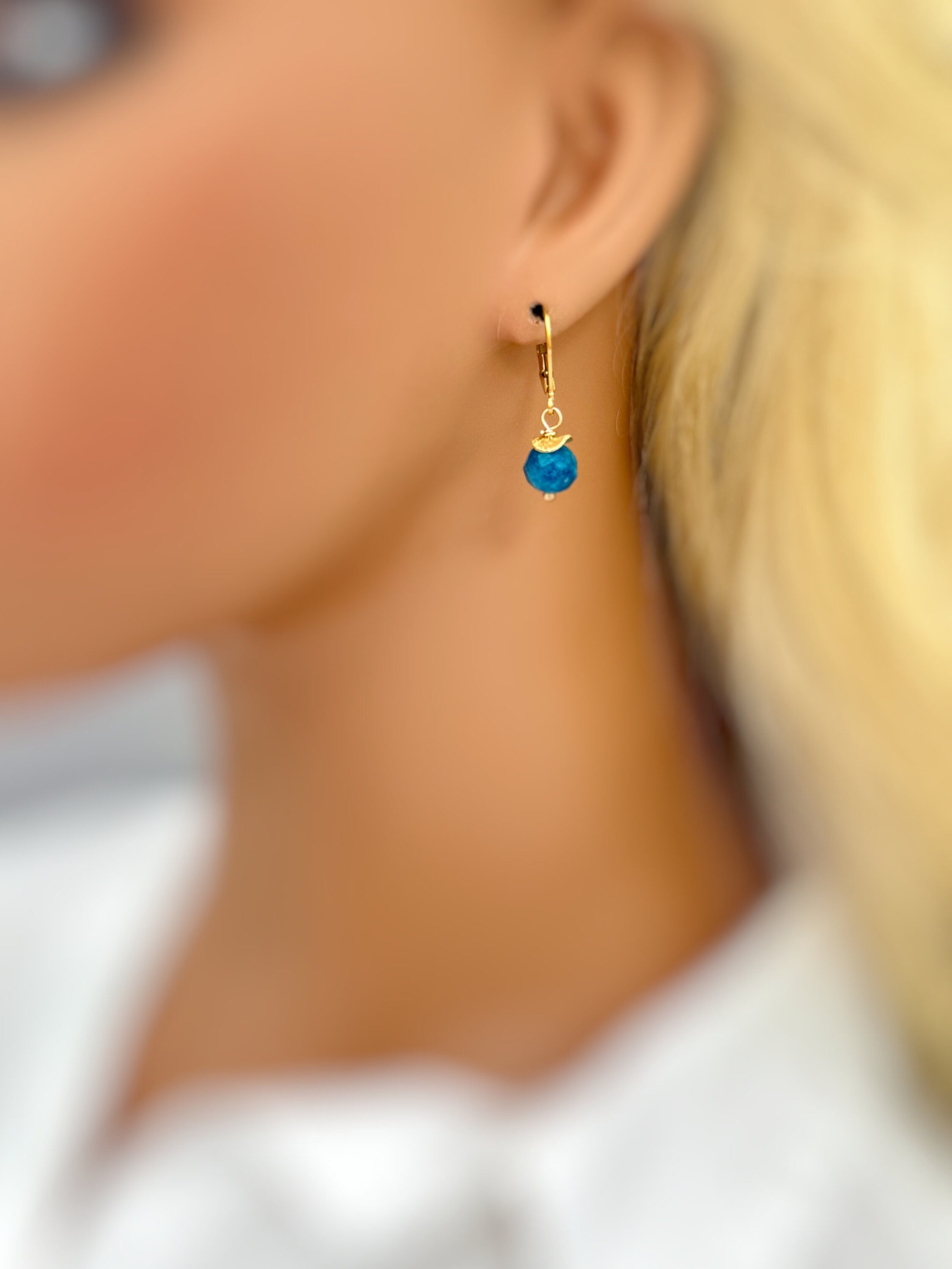 Dainty Blue Apatite Earrings Dangle 14k Gold, Sterling Silver rose gold modern lightweight everyday handmade gemstone jewelry gift for mom