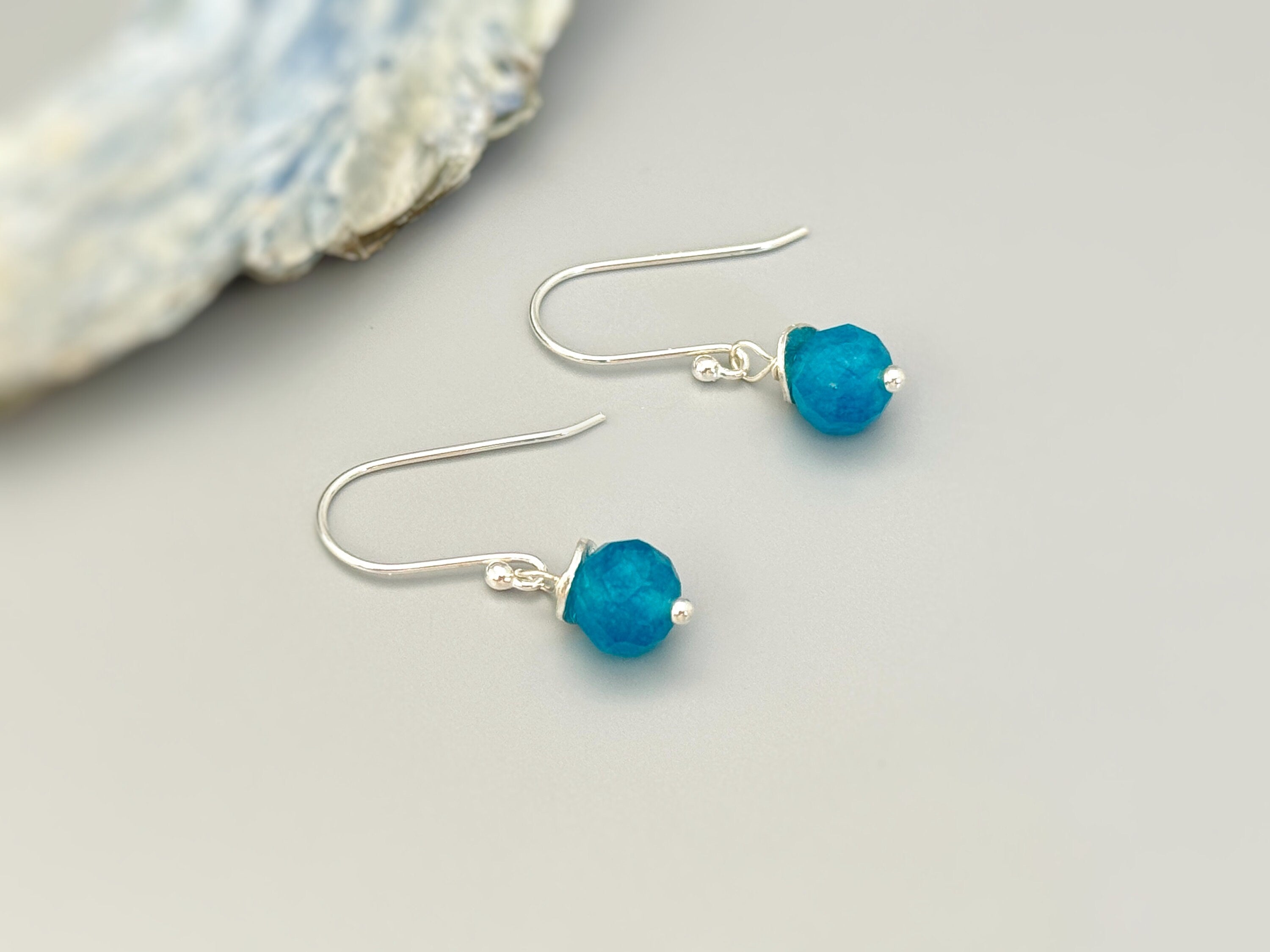 Dainty Blue Apatite Earrings Dangle 14k Gold, Sterling Silver rose gold modern lightweight everyday handmade gemstone jewelry gift for mom