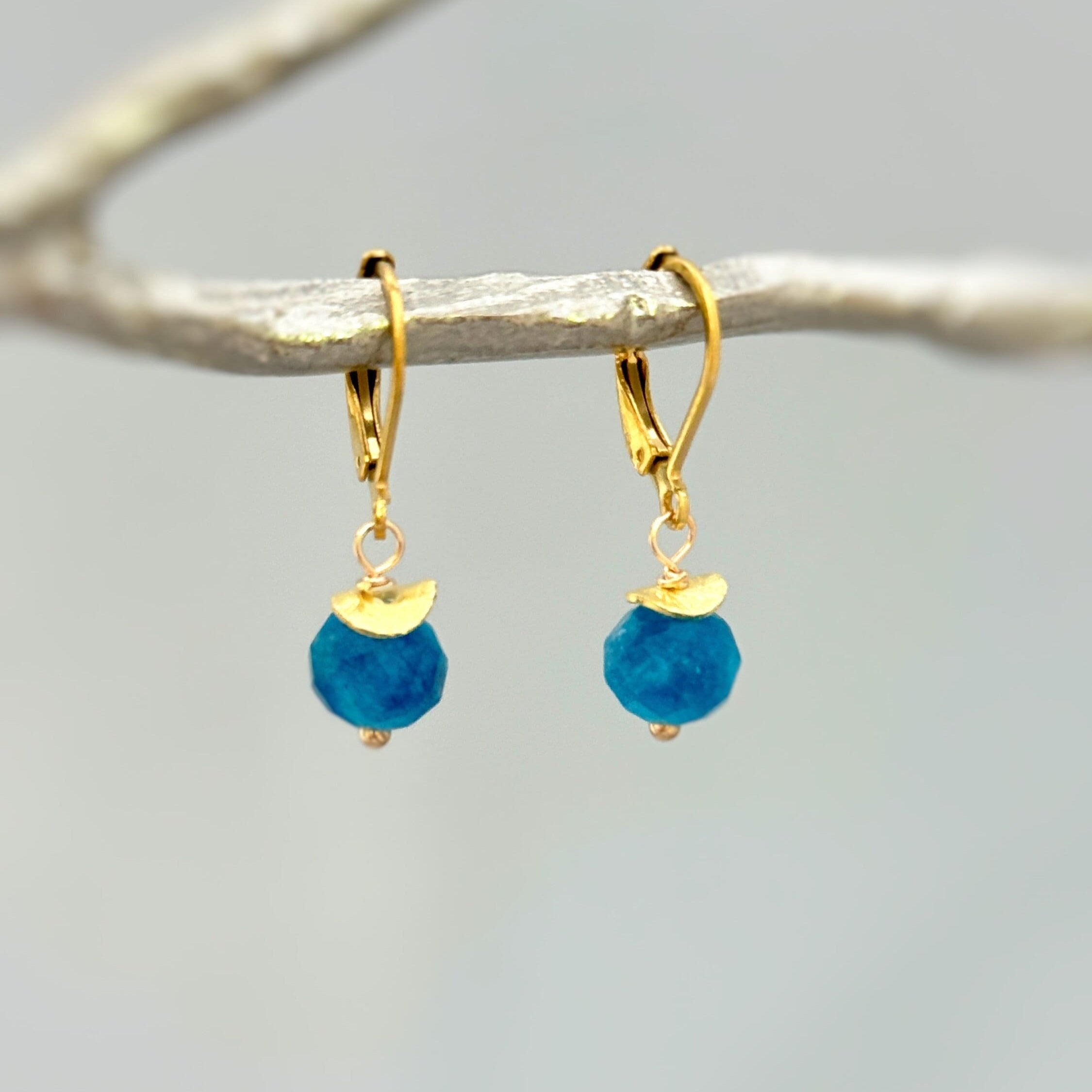 Dainty Blue Apatite Earrings Dangle 14k Gold, Sterling Silver rose gold modern lightweight everyday handmade gemstone jewelry gift for mom