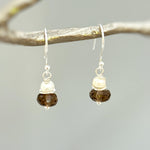 Smoky Quartz Freshwater Pearl Earrings dangle Sterling Silver gold dangly handmade gemstone handmade jewelry gift for wife, mom, daughter