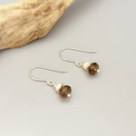 dainty smoky quartz and freshwater pearl drop earrings