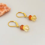 Colorful dangly drop orange Oregon sunstone and yellow citrine dangle earrings in your choice of gold fill, rose gold fill, or sterling silver. A lovely gift for a mom, wife, or girlfriend. Handmade November birthstone gemstone jewelry for women.