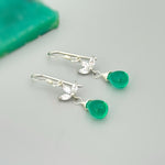 Emerald Green Gemstone earrings silver, gold sparkly crystal dangle teardrop boho gemstone jewelry for women dangly May birthstone earrings