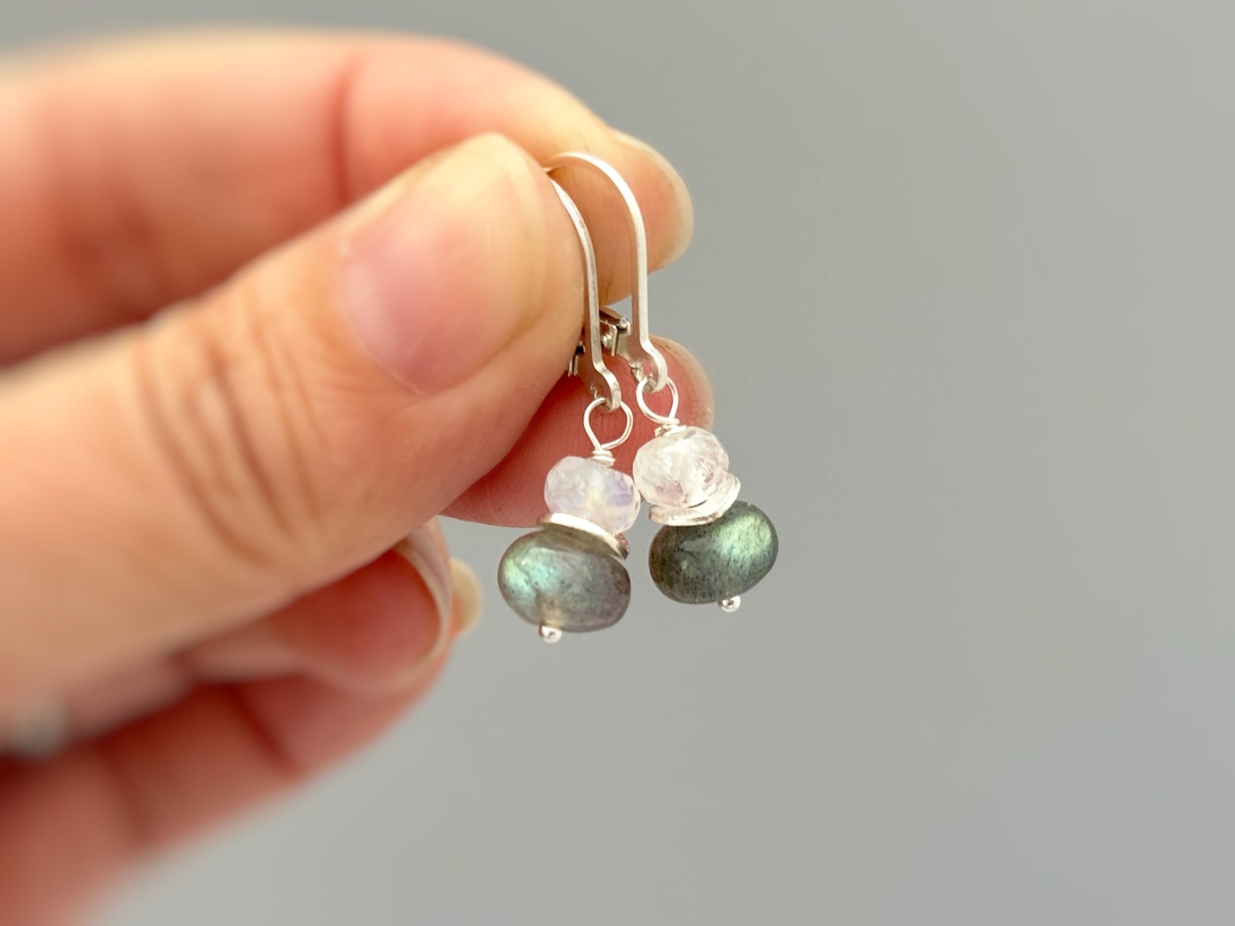 Labradorite and blue moonstone earrings in sterling silver
