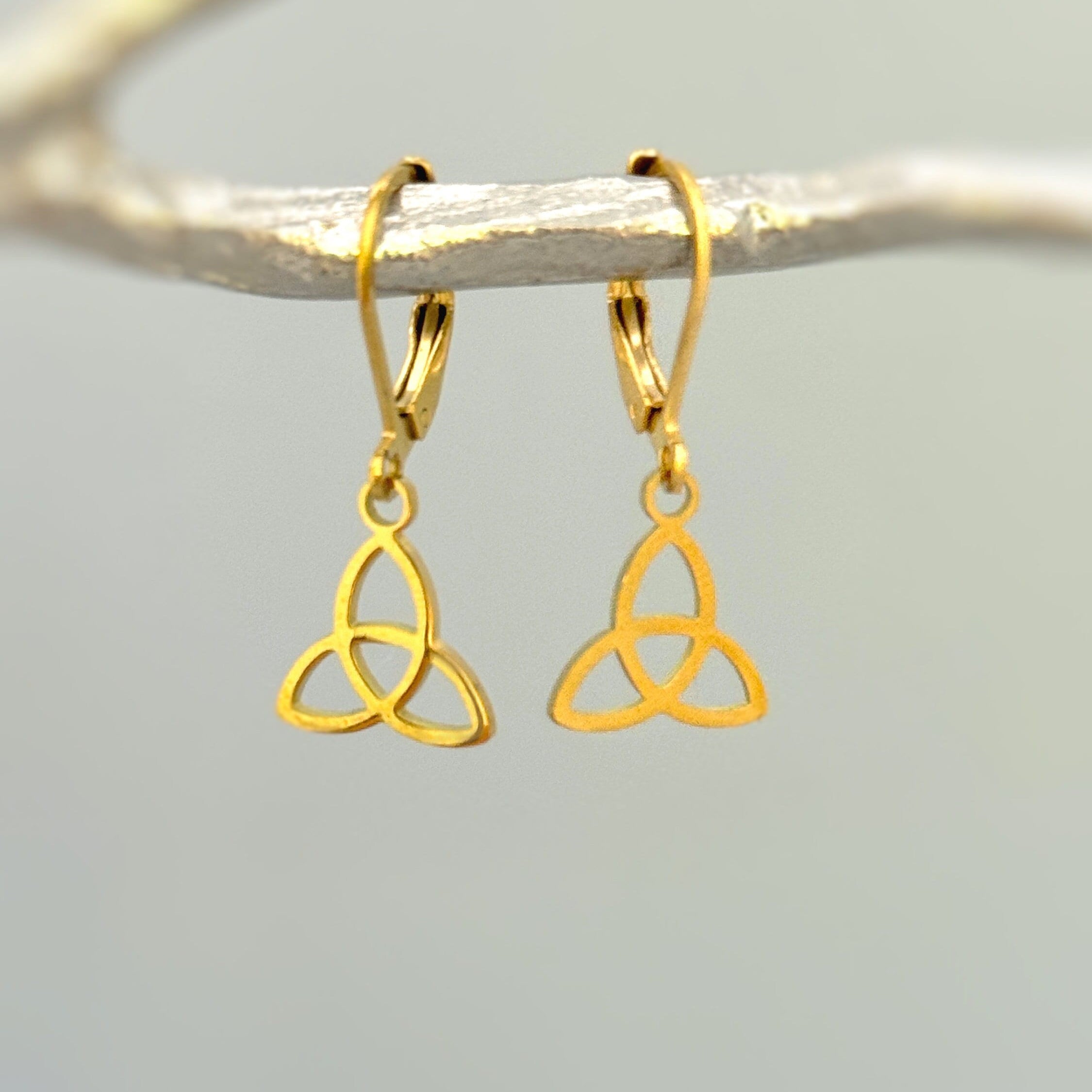 Celtic Trinity Knot Earrings Gold Dangle Leverback