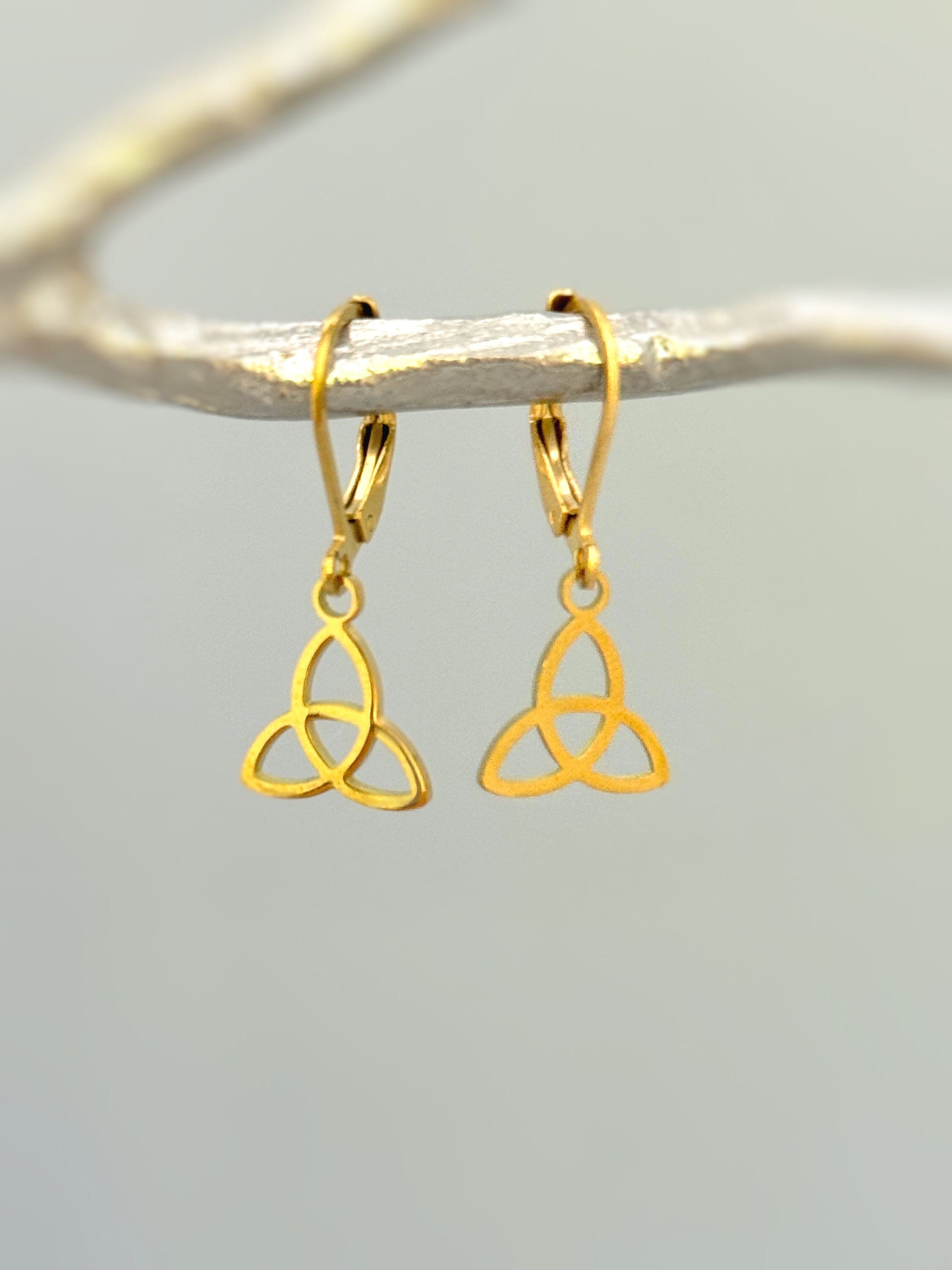 Celtic Trinity Knot Earrings Gold Dangle Leverback