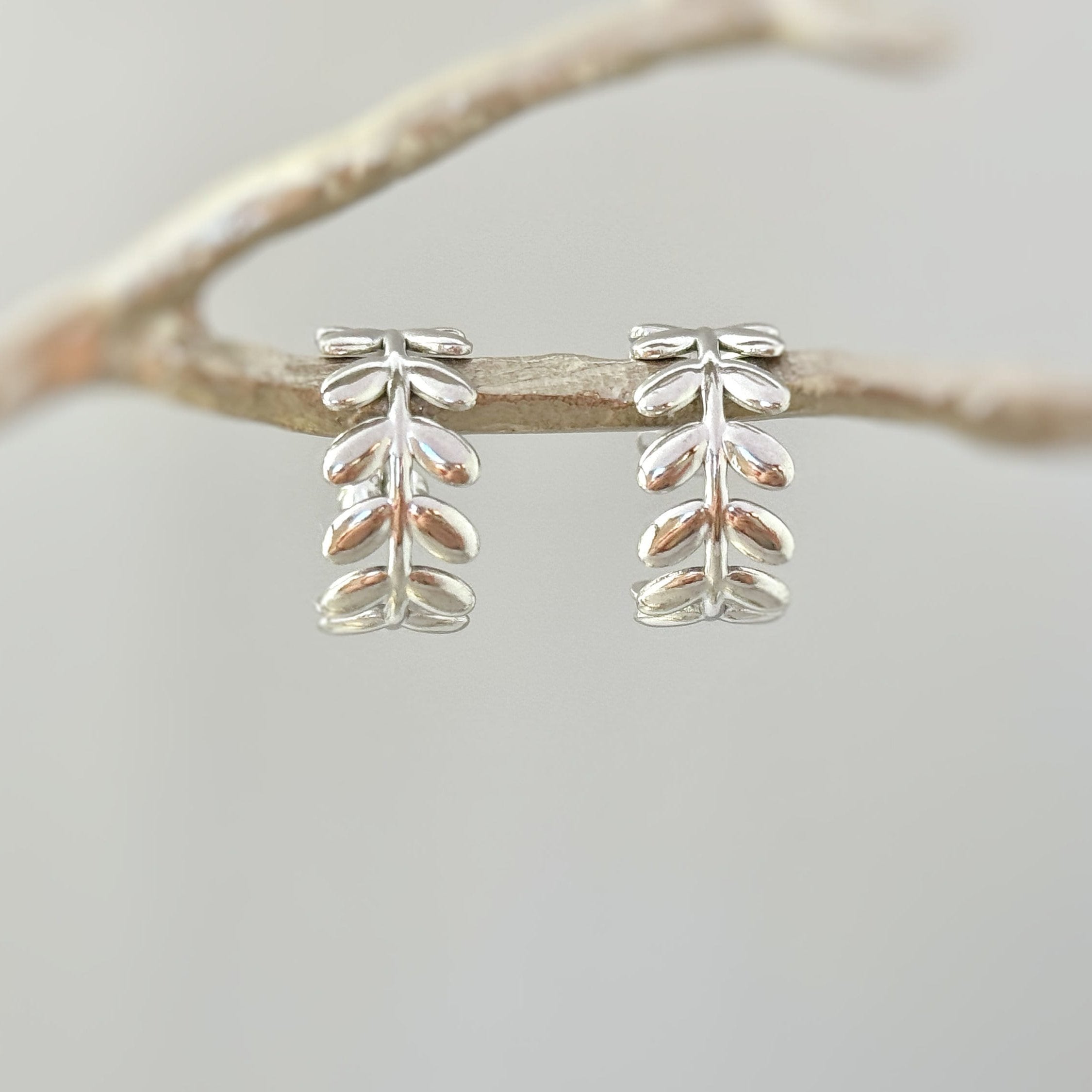 Silver Olive Leaf Earrings Stud Hoops dangly botanical plant earrings in Silver, Gold Rose Gold Handmade Jewelry for women gift for gardener