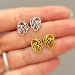 Silver Monstera Leaf Earrings Studs botanical plant earrings in Gold Handmade Jewelry for women gift for plant mom, gardener, nature lover