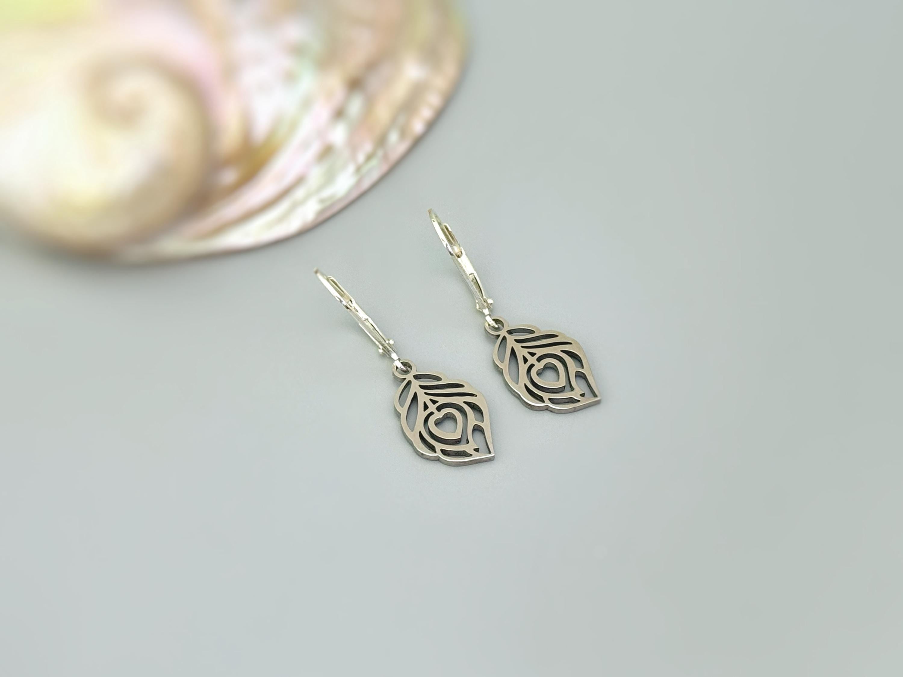 Peacock Feather Earrings dangle  silver, gold, Rose Gold. Bird Jewelry unique gift nature lover bird watcher handmade jewelry for mom, sister