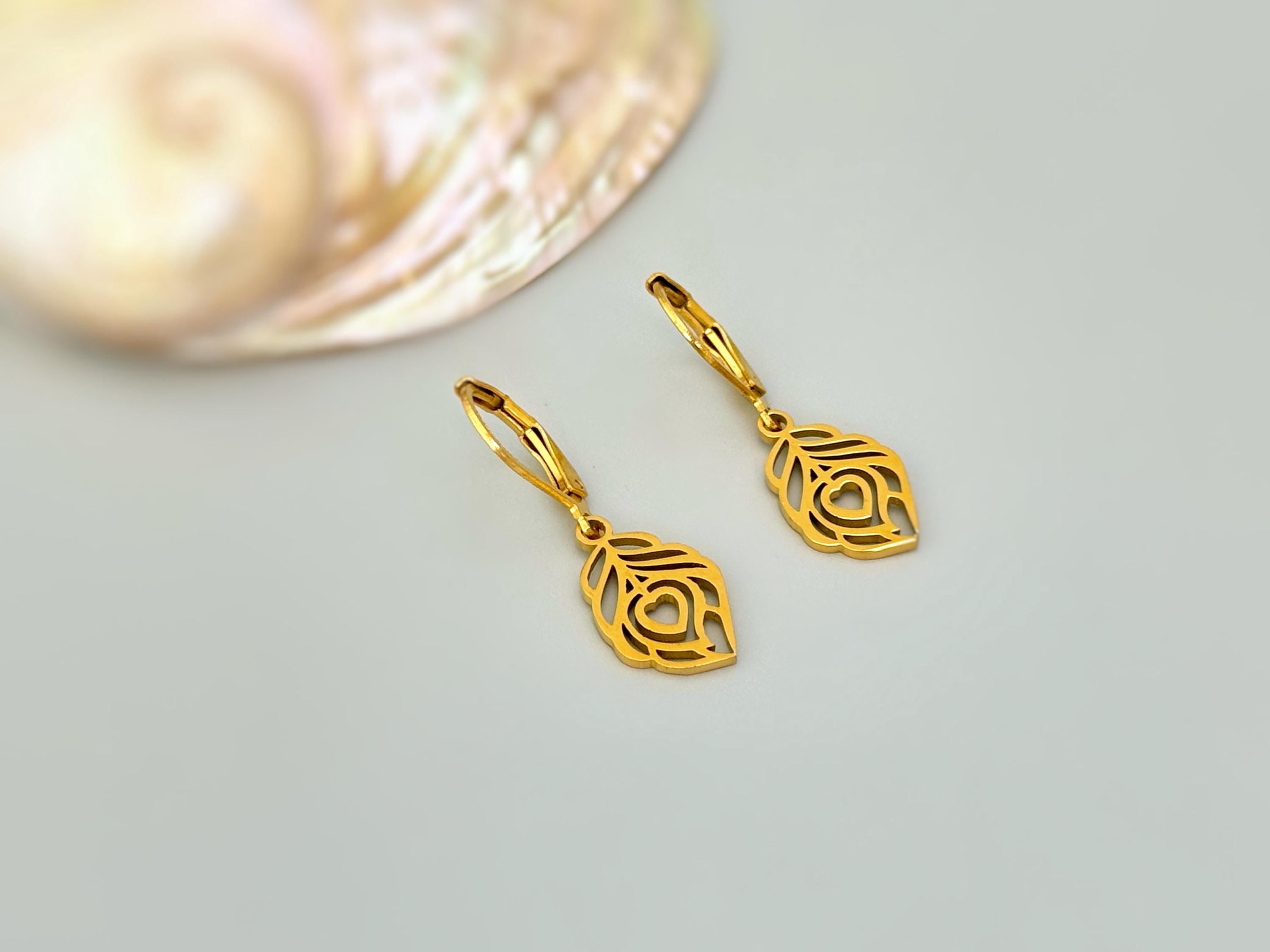 Peacock Feather Earrings dangle  gold, Rose Gold, silver, Bird Jewelry unique gift nature lover bird watcher handmade jewelry for mom, sister