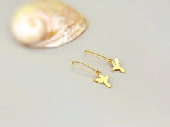 Long Hummingbird Earrings dangle gold sterling silver Bird Jewelry unique gift for mom, nature, bird lover, wife Handmade dangly  lightweight jewelry for women