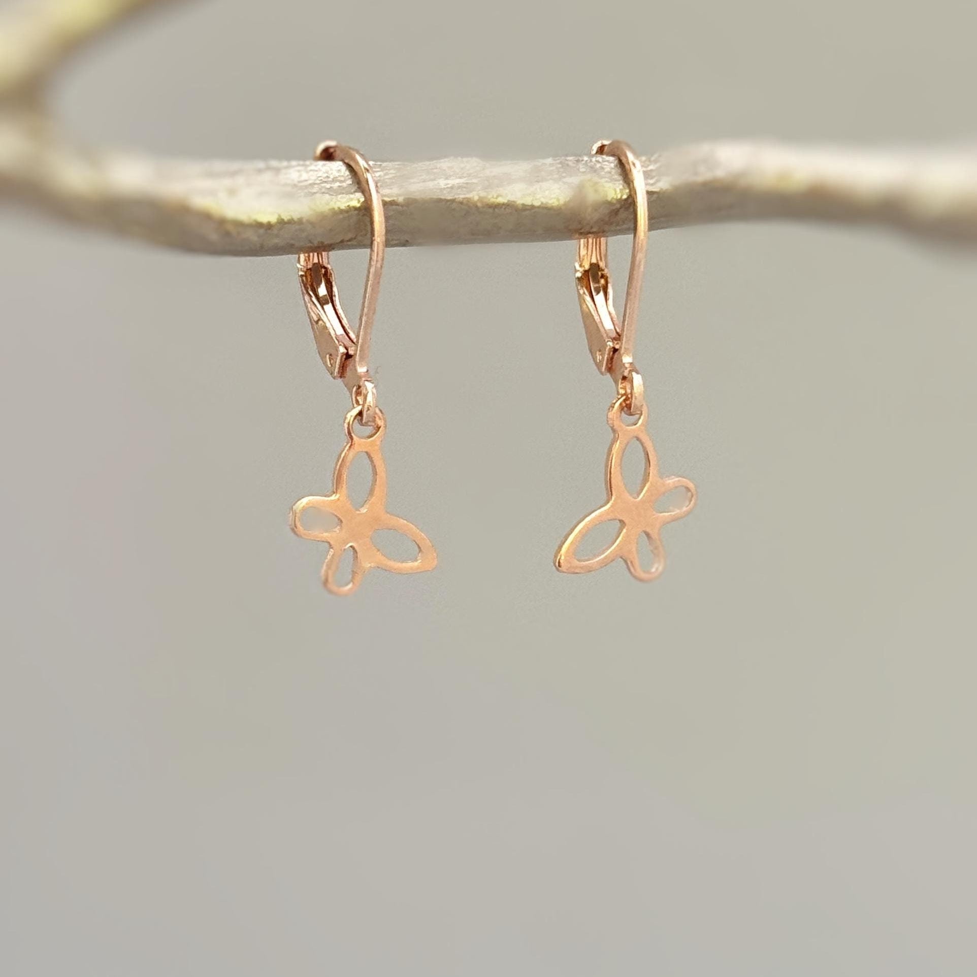Dainty Butterfly Earrings Dangle Rose Gold, Silver, Gold fun animal Jewelry gifts for daughter, granddaughter, sister, gardener nature lover